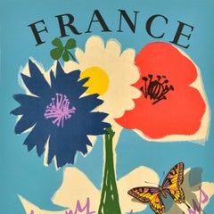 Poster di viaggio originale d'epoca Francia Buone Feste SNCF Ferrovia Torre Eiffel