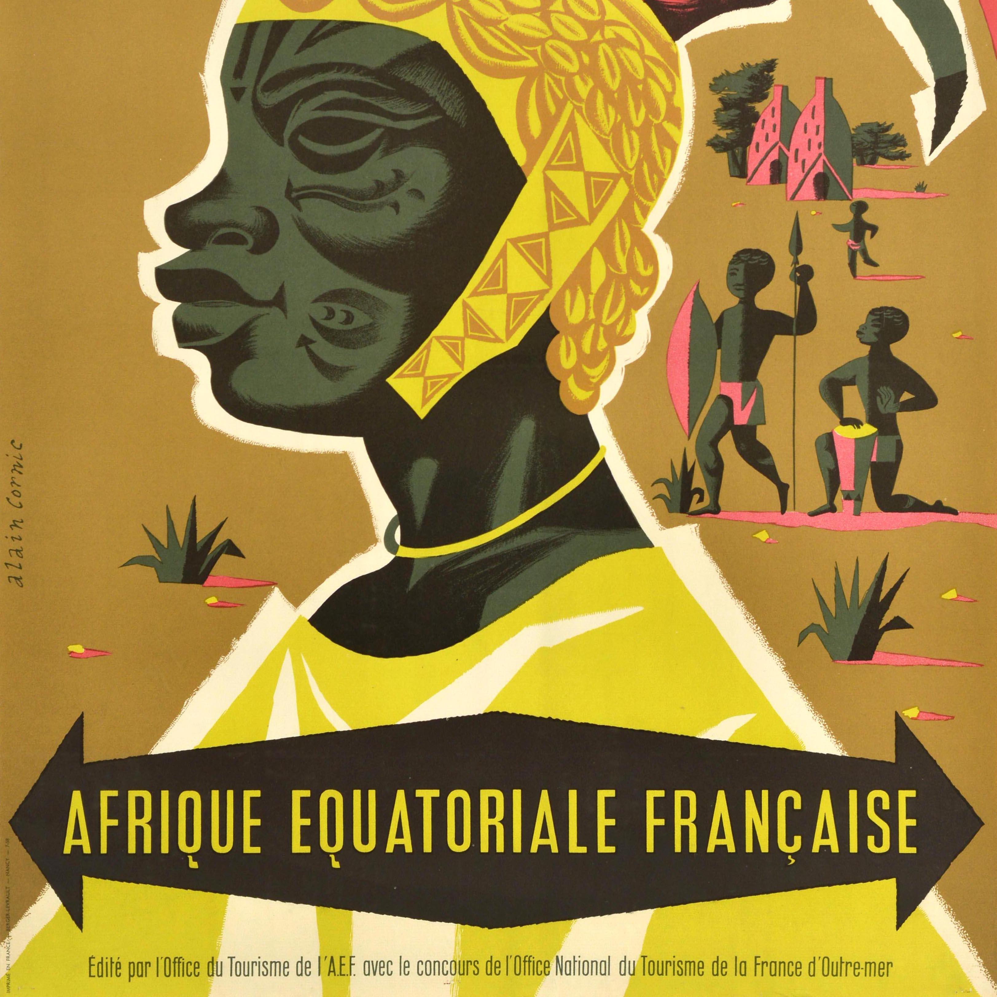 Póster de viaje original de época África ecuatorial francesa Alain Cornic Tribesman Francés en venta