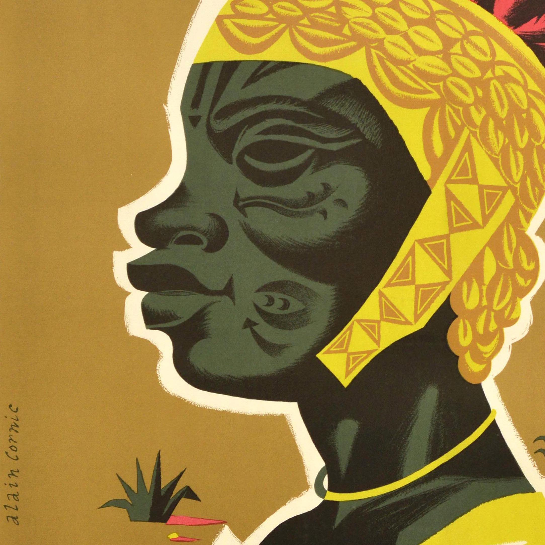 Póster de viaje original de época África ecuatorial francesa Alain Cornic Tribesman en Bueno estado para la venta en London, GB