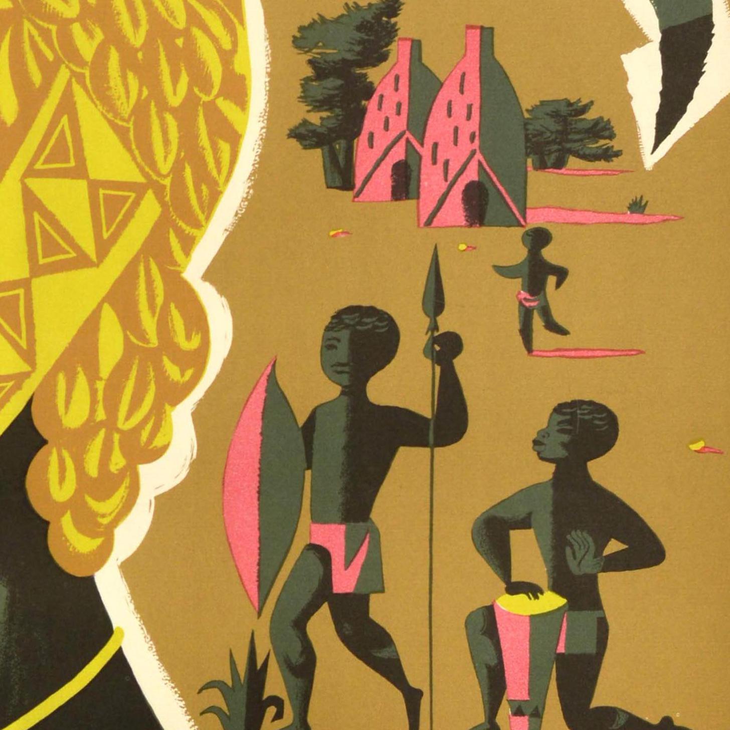 Póster de viaje original de época África ecuatorial francesa Alain Cornic Tribesman mediados del siglo XX en venta