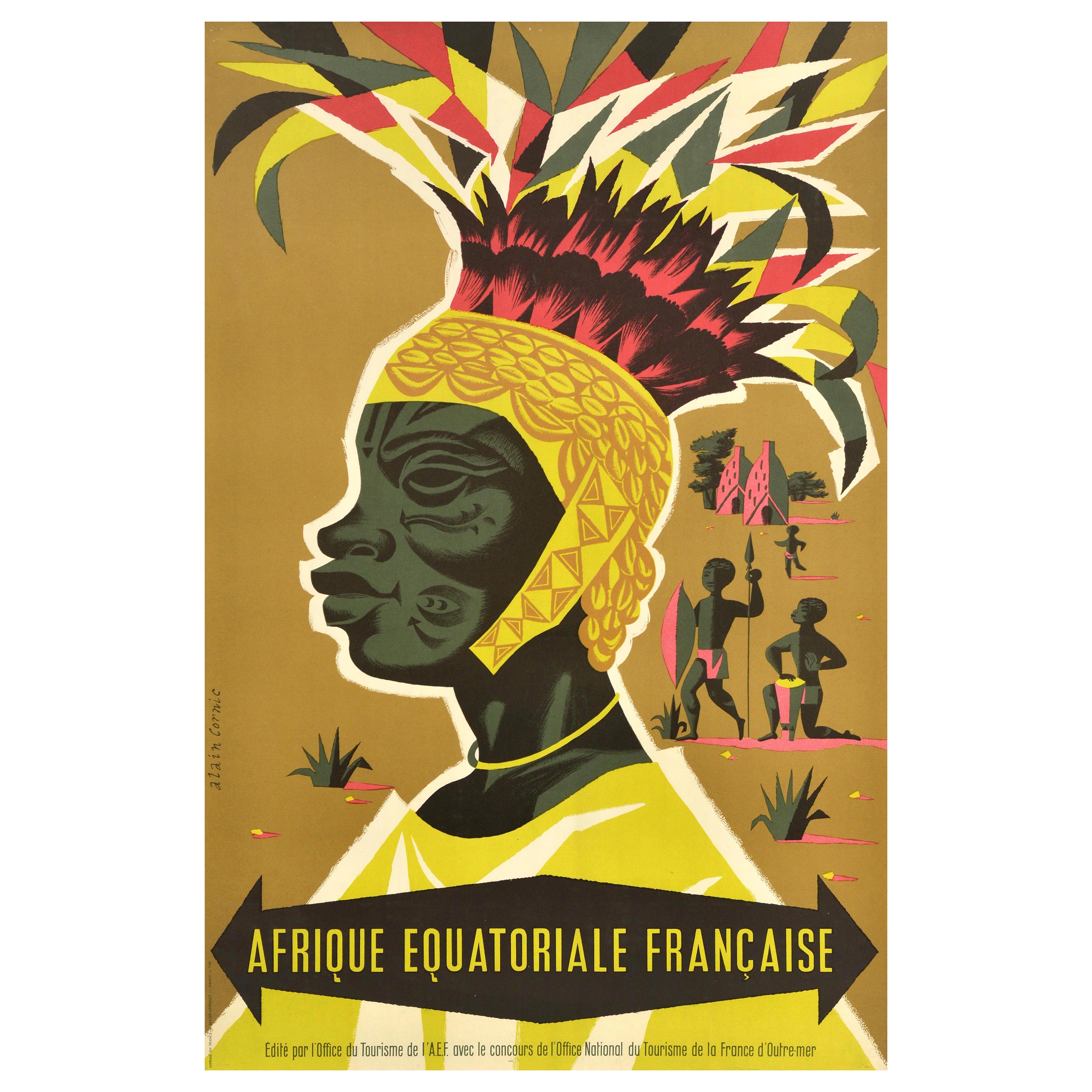 Original Vintage Travel Poster Französisch Äquatorialafrika Alain Cornic Tribesman