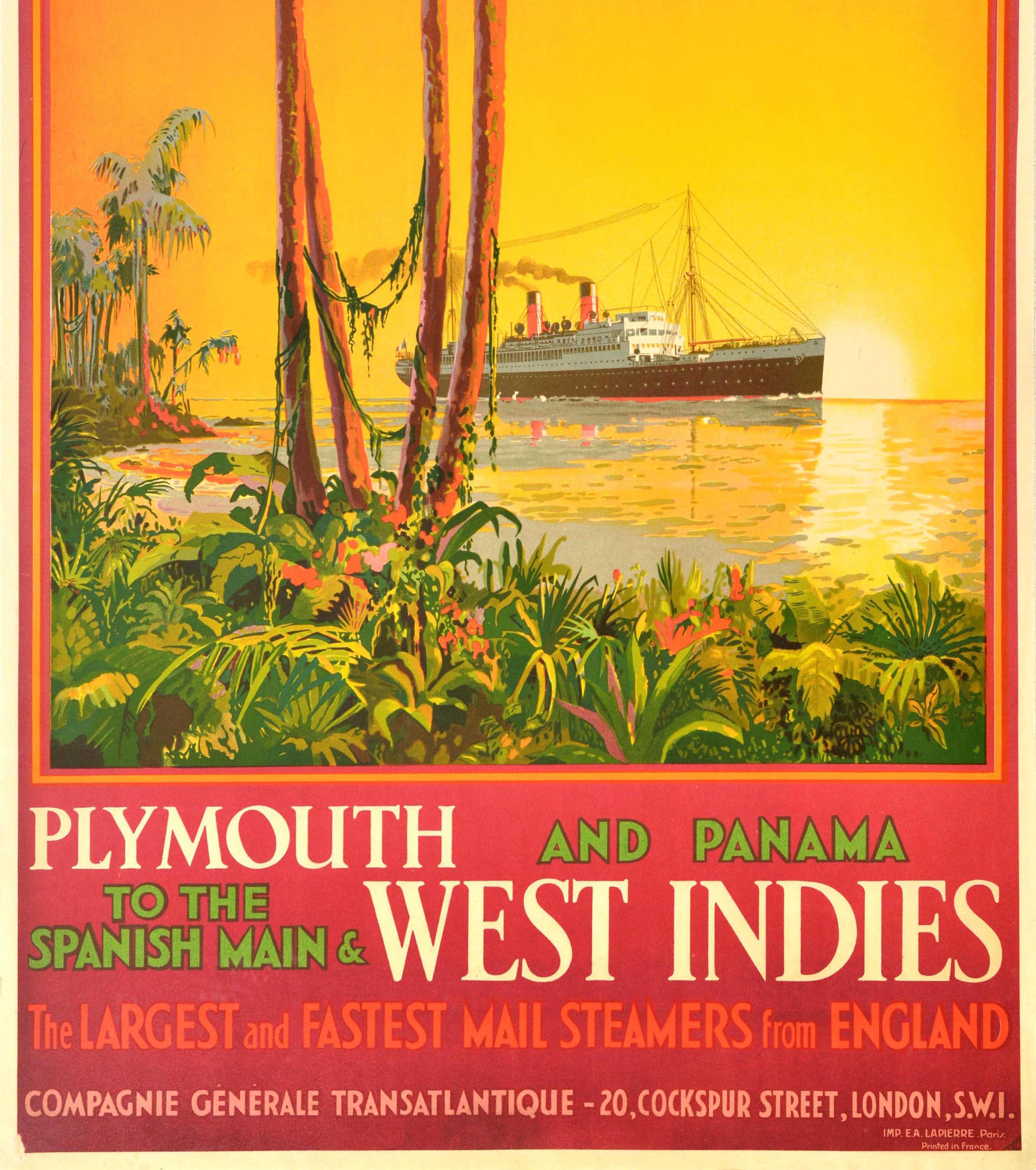 Affiche de voyage vintage d'origine French Line Ocean Cruise Plymouth Panama, Espagne  Bon état - En vente à London, GB