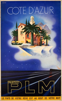 Original Vintage Travel Poster French Riviera Art Deco PLM Railway Cote DAzur