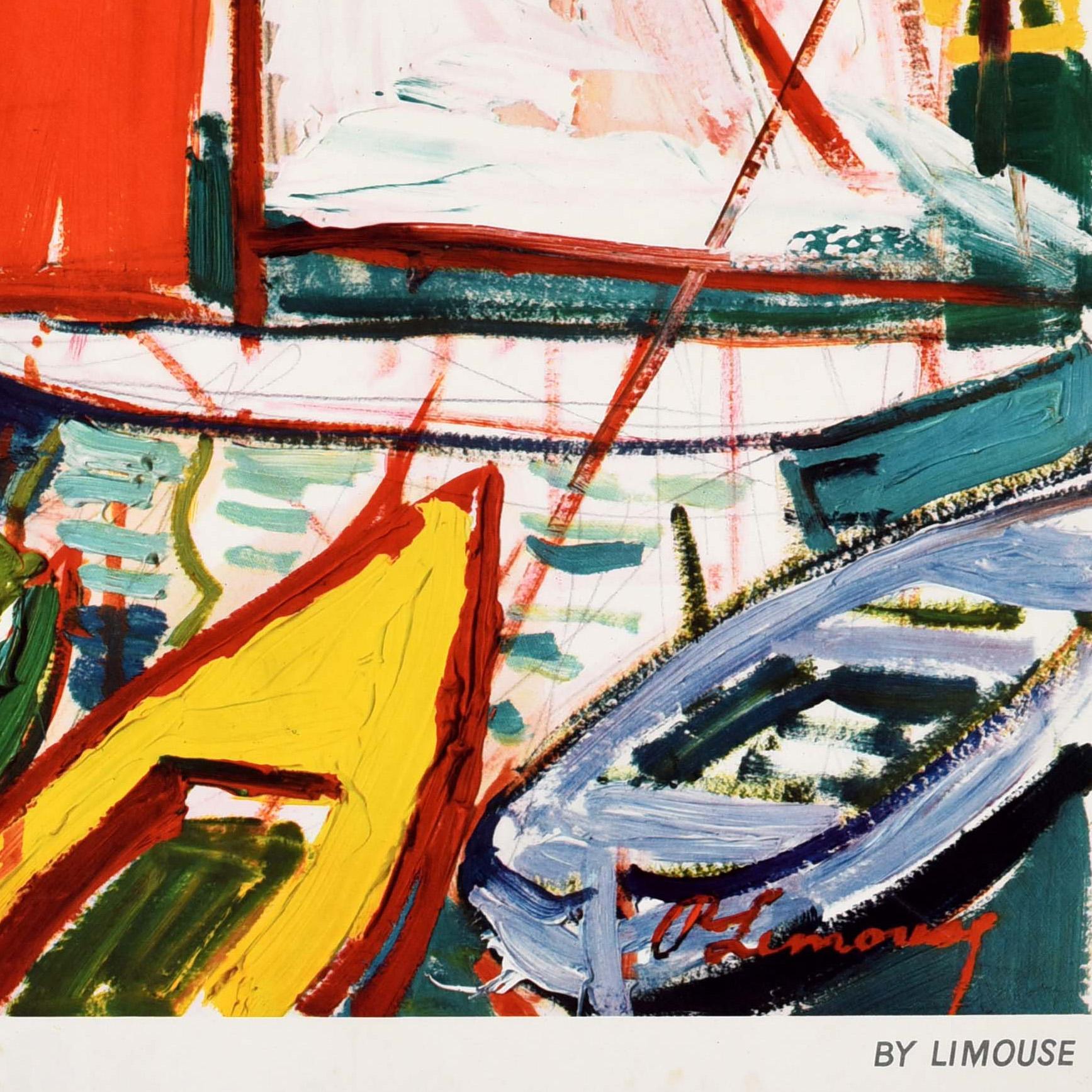 Póster de viaje original de época Riviera francesa Ferrocarriles nacionales Costa Azul mediados del siglo XX en venta
