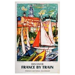 Original Vintage Travel Poster Französisch Riviera Nationale Eisenbahnen Cote d'Azur
