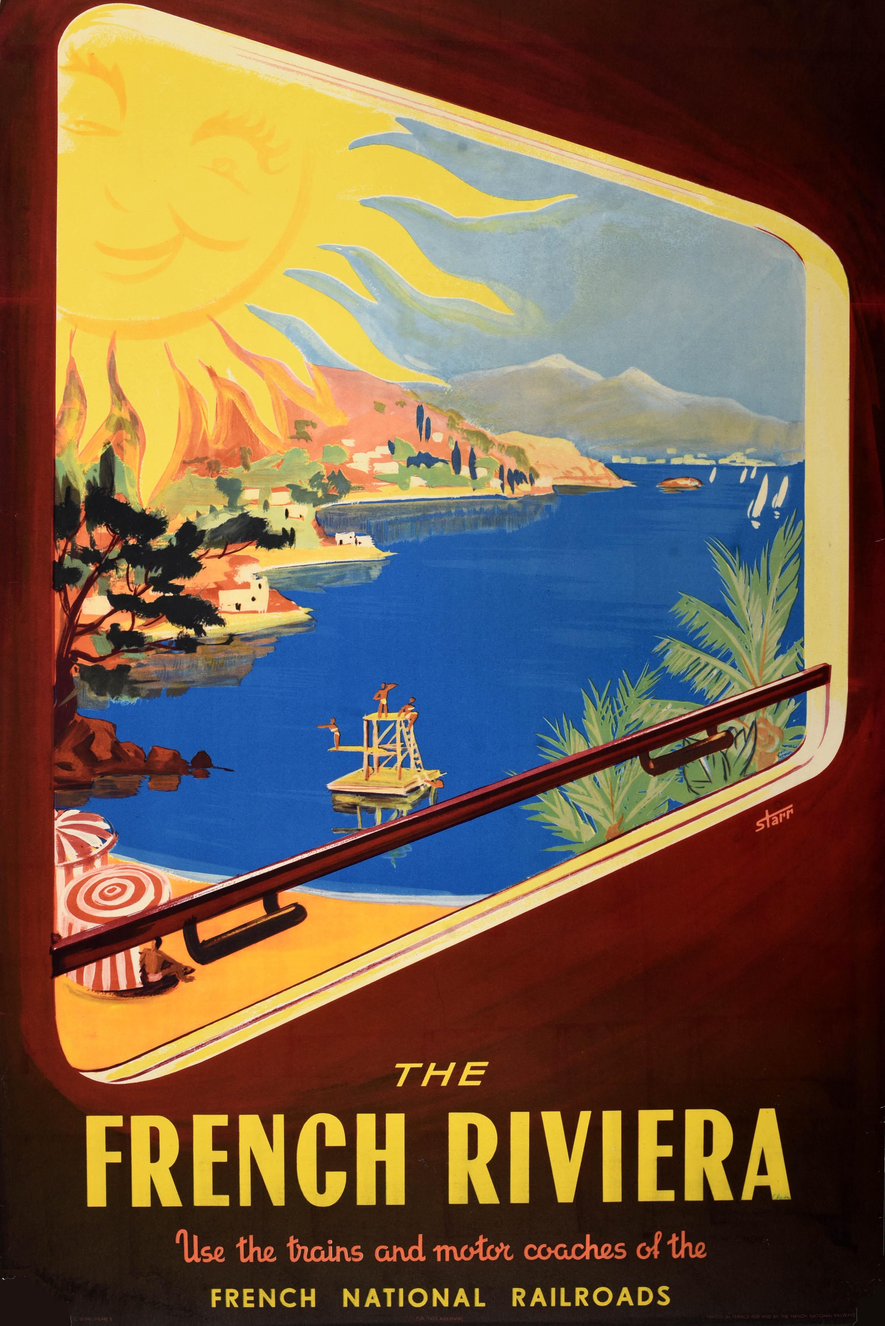 Poster di viaggio originale d'epoca Costa Azzurra SNCF Visita la Francia Starr Midcentury In condizioni buone in vendita a London, GB