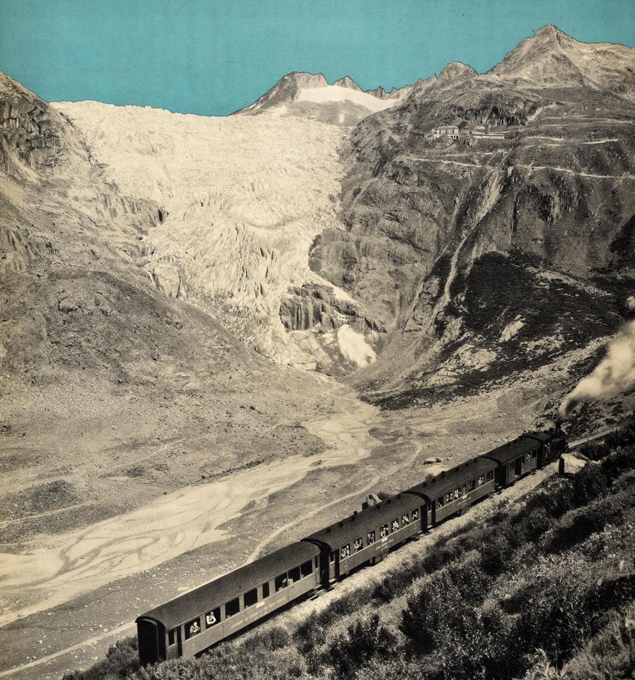 Original Vintage Travel Poster Furka Oberalp Mountain Railway Steam Train Photo In Good Condition In London, GB