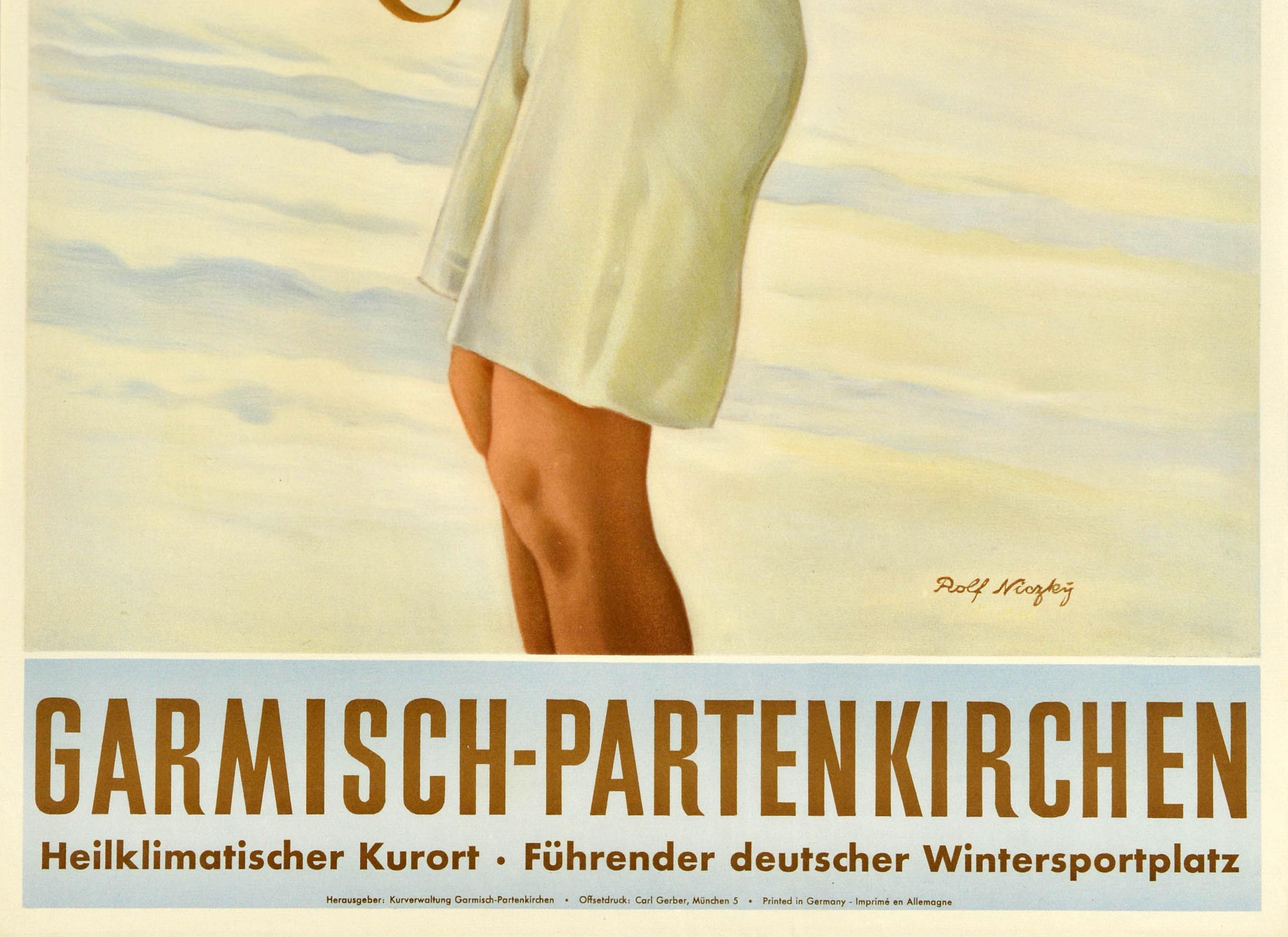 German Original Vintage Travel Poster Garmisch Partenkirchen Winter Sport Health Skiing For Sale
