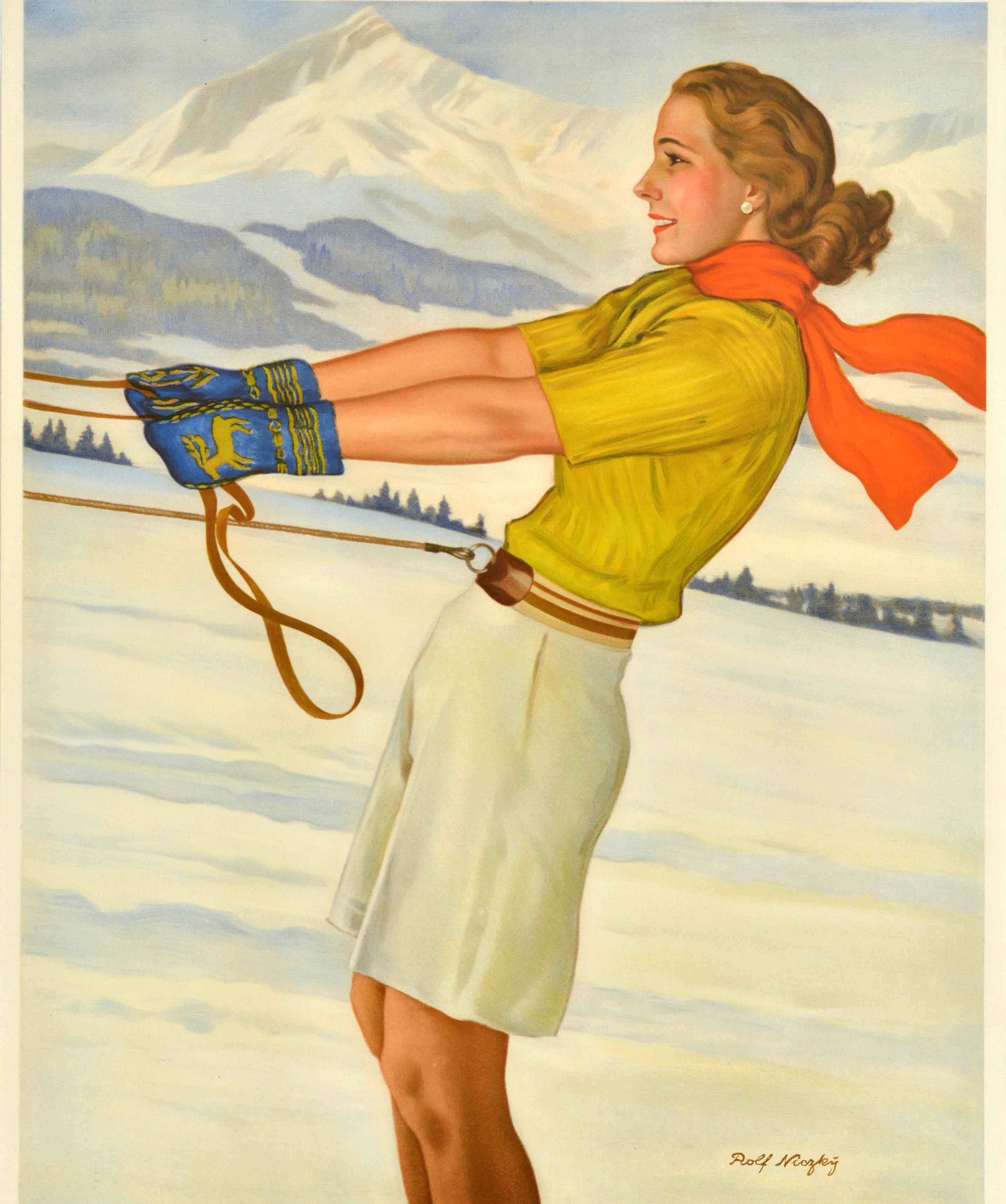Original Vintage Travel Poster Garmisch Partenkirchen Winter Sport Health Skiing In Good Condition For Sale In London, GB