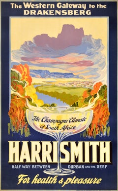 Original Vintage Travel Poster Tor zu Harrismith Drakensberg Südafrika