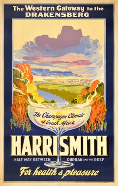 Original Vintage Travel Poster Tor zu Harrismith Drakensberg Südafrika