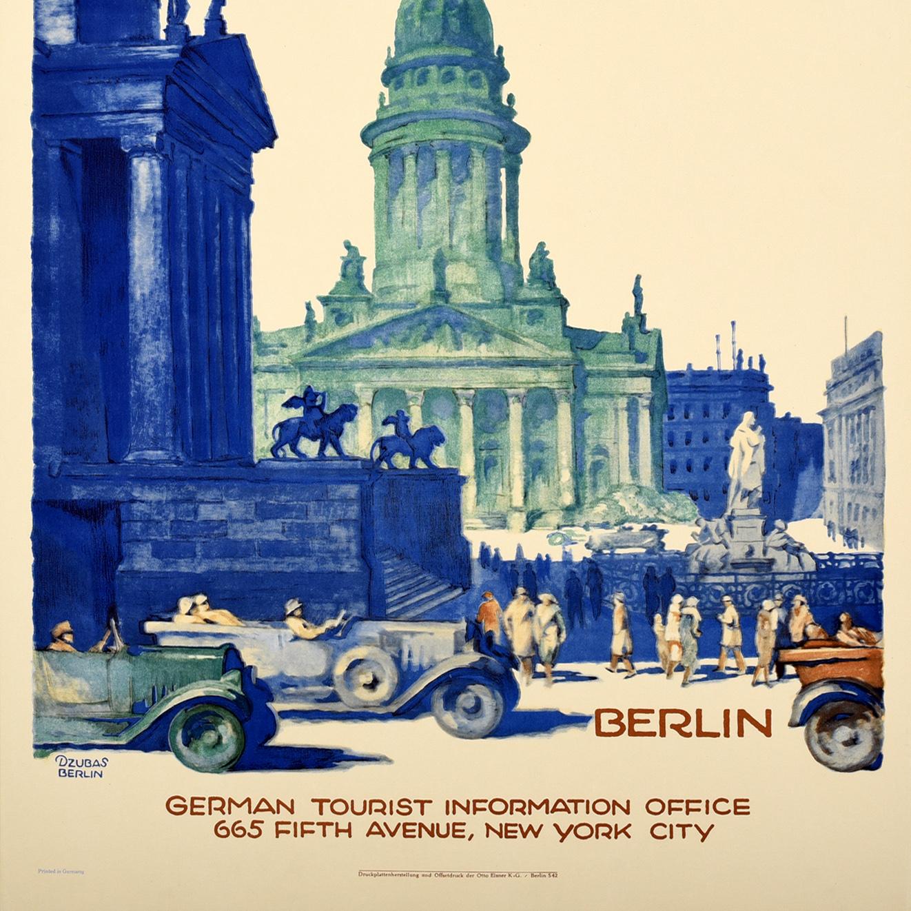 Tedesco Poster di viaggio originale d'epoca Germania Berlino Art Deco Dzubas Deutschland in vendita