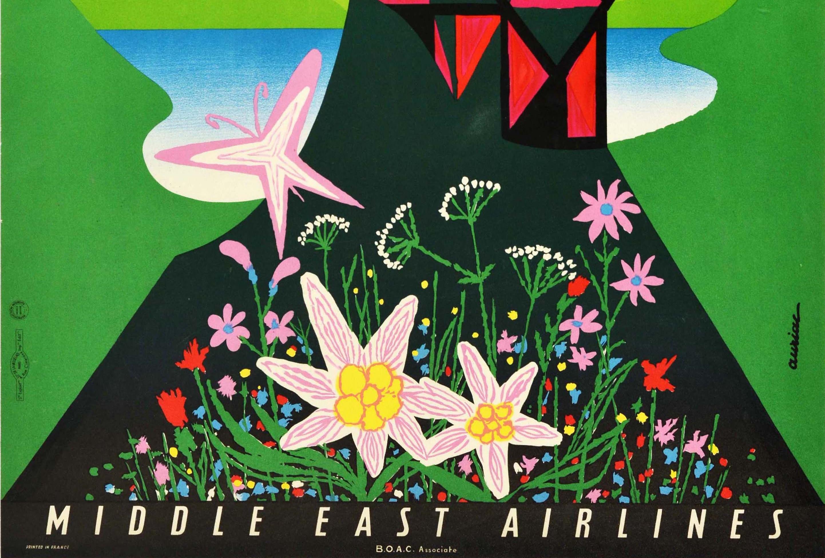 French Original Vintage Travel Poster Germany Middle East Airlines BOAC Mountains Lake