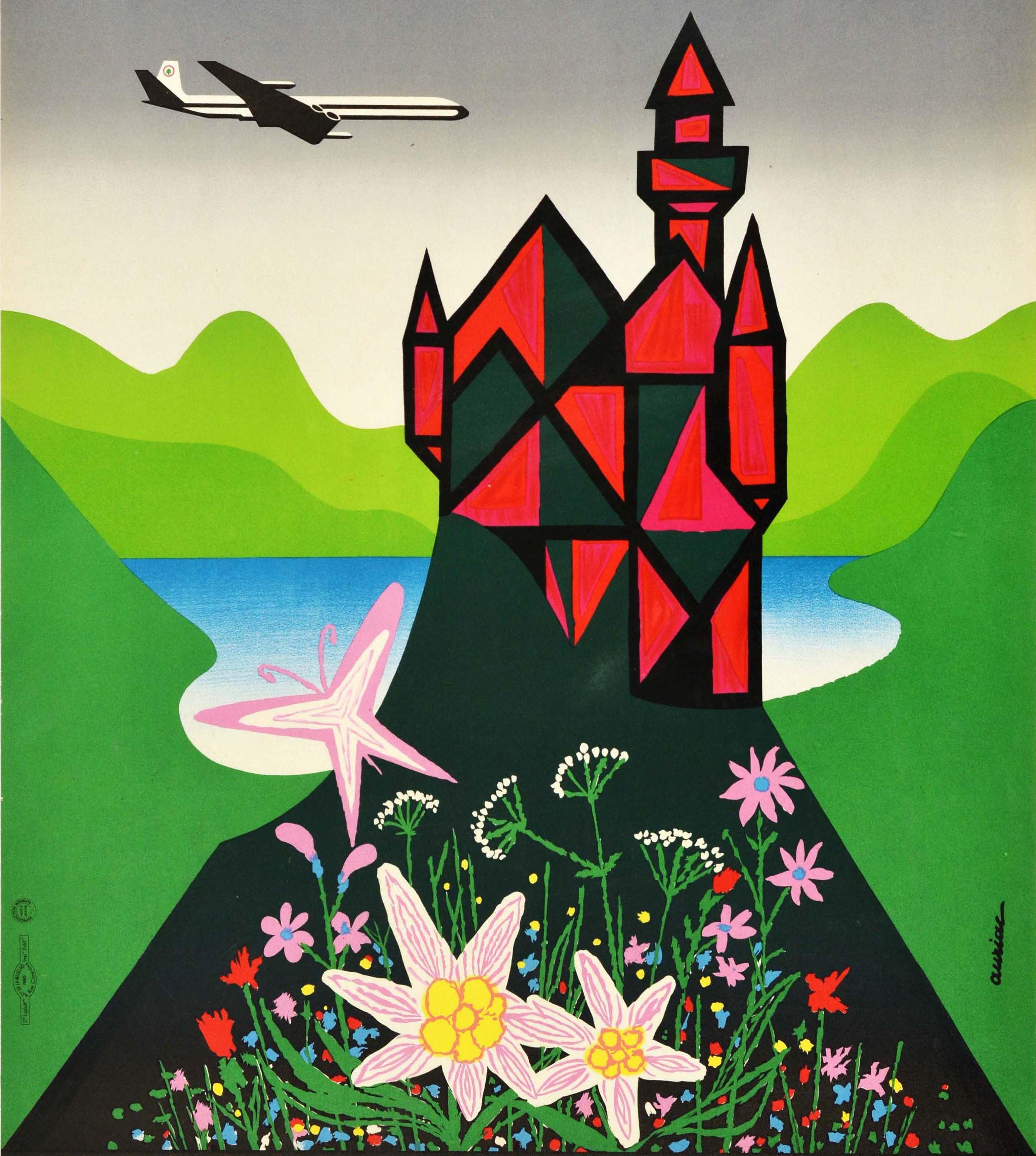 Original Vintage Travel Poster Germany Middle East Airlines BOAC Mountains Lake In Good Condition In London, GB