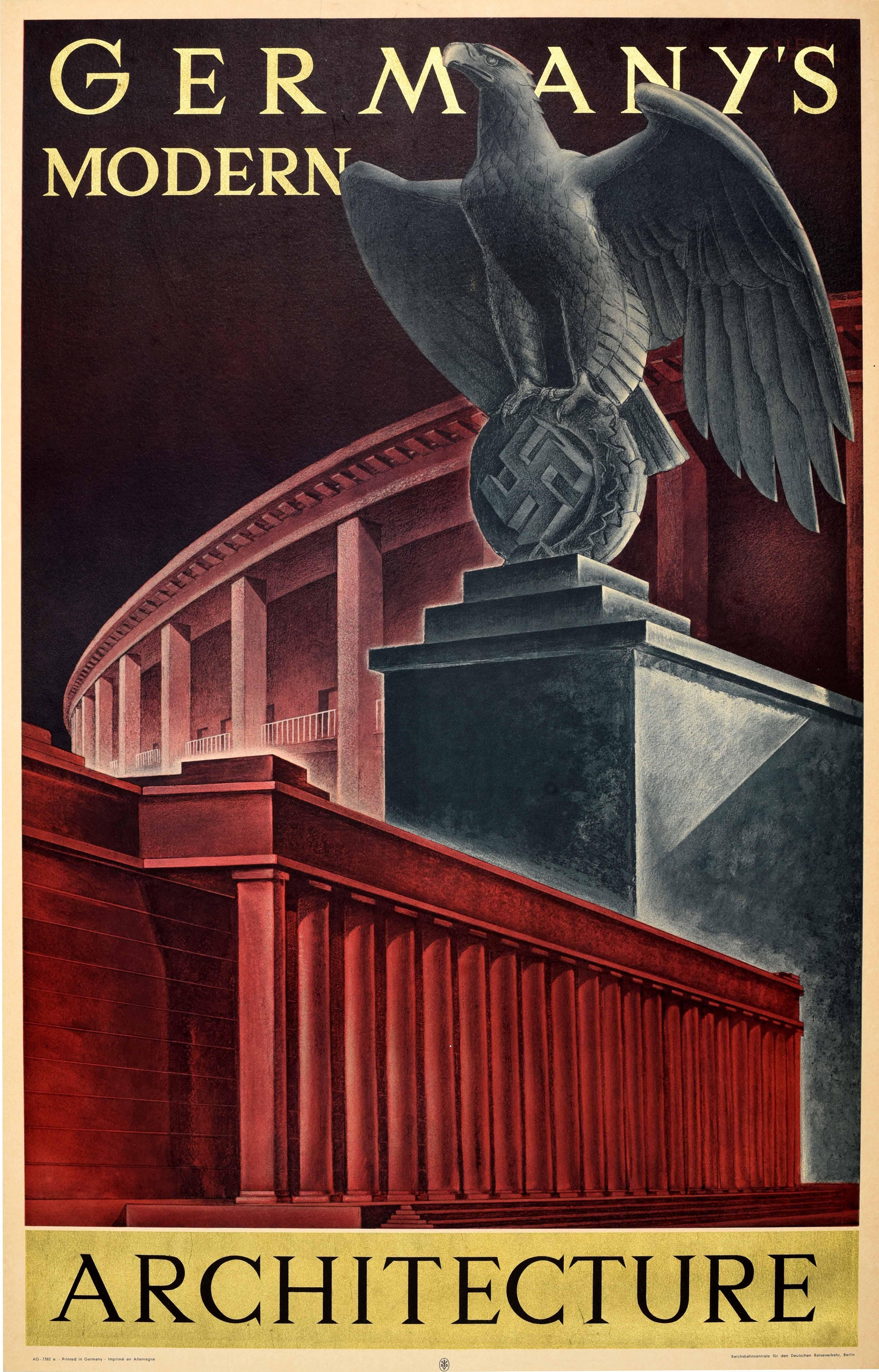 Metà XX secolo Poster di viaggio originale d'epoca L'architettura moderna della Germania A. Klein in vendita