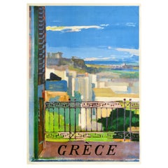 Original Vintage Travel Poster Greece Acropolis Of Athens Panayiotis Tetsis