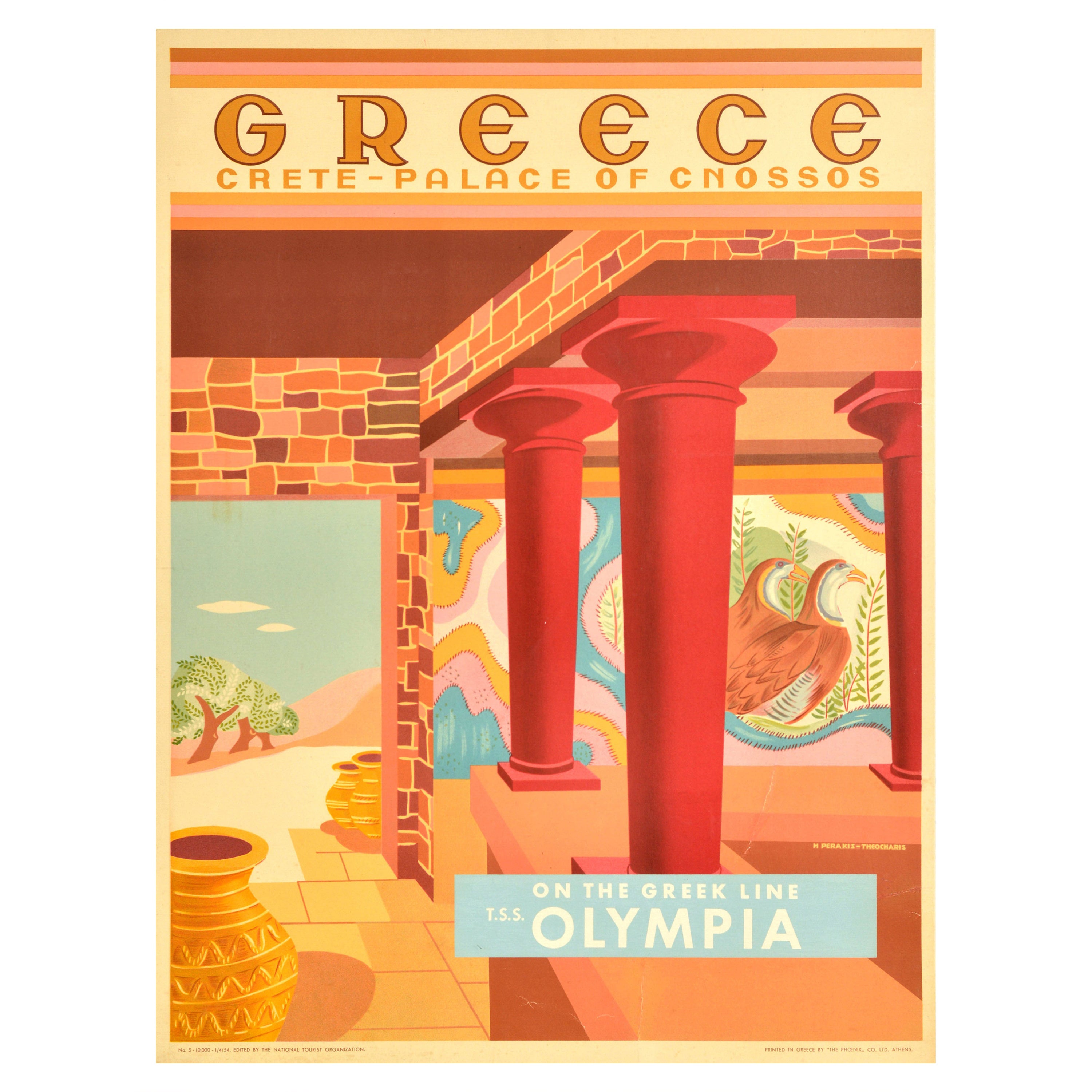 Poster di viaggio originale d'epoca Grecia Creta Cnosso Linea greca Olympia Crociera