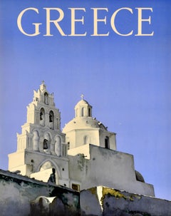 Poster di viaggio originale d'epoca Grecia Isola di Santorini Church's Mediterraneo
