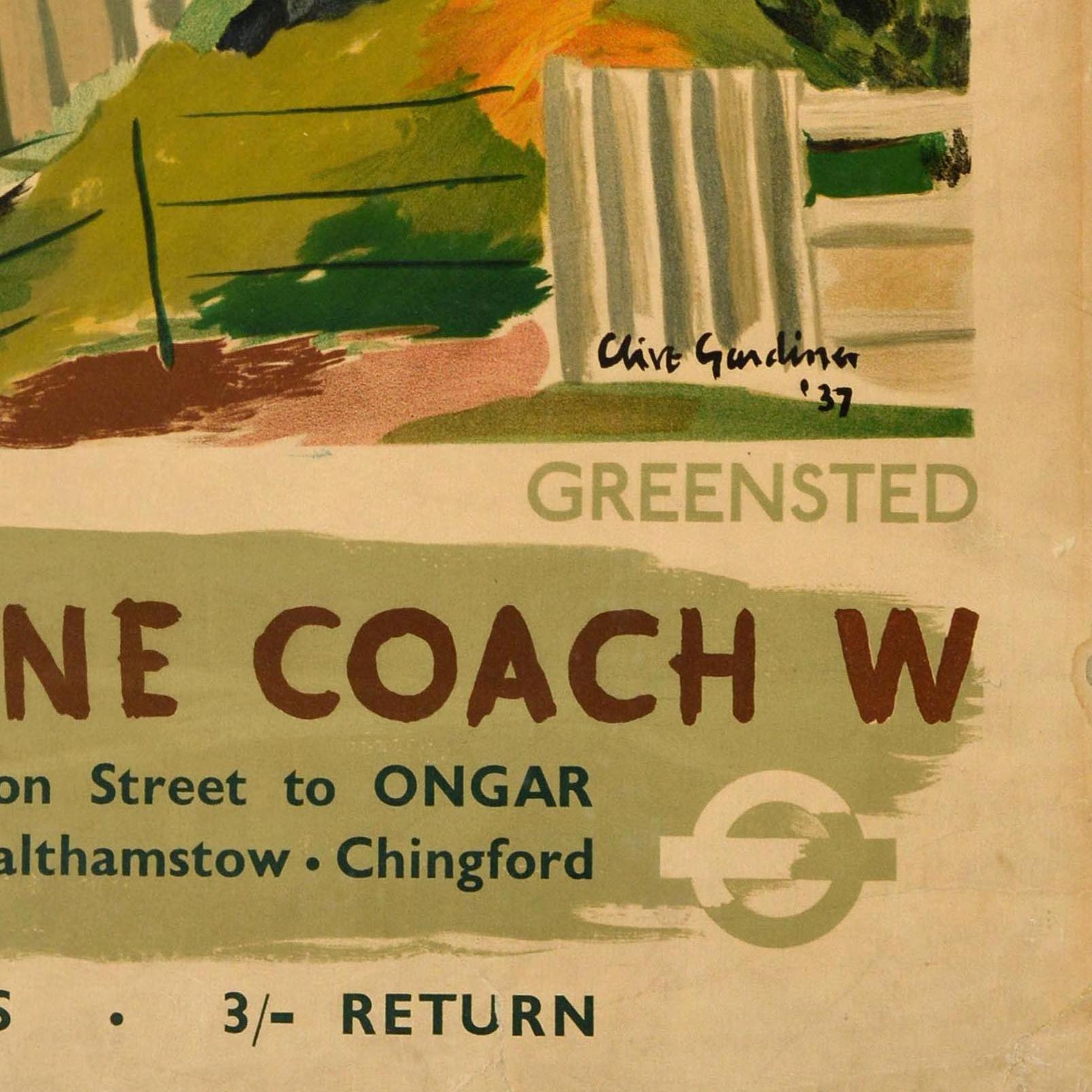 Affiche de voyage originale Greensted by Green Line Coach Essex Gardiner UK Bon état - En vente à London, GB