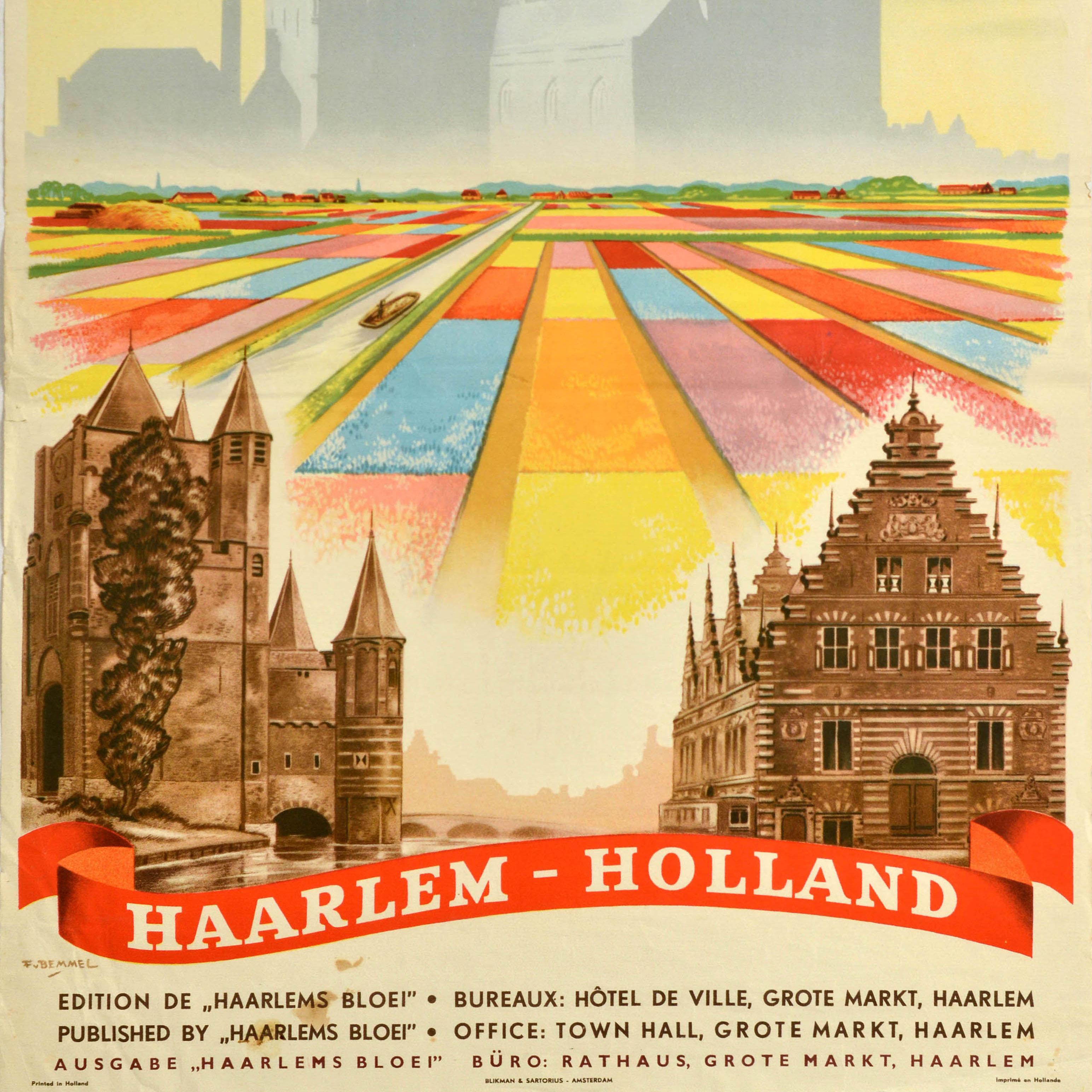 Olandese Poster di viaggio originale d'epoca Haarlem Olanda Frits Van Bemmel Paesi Bassi in vendita