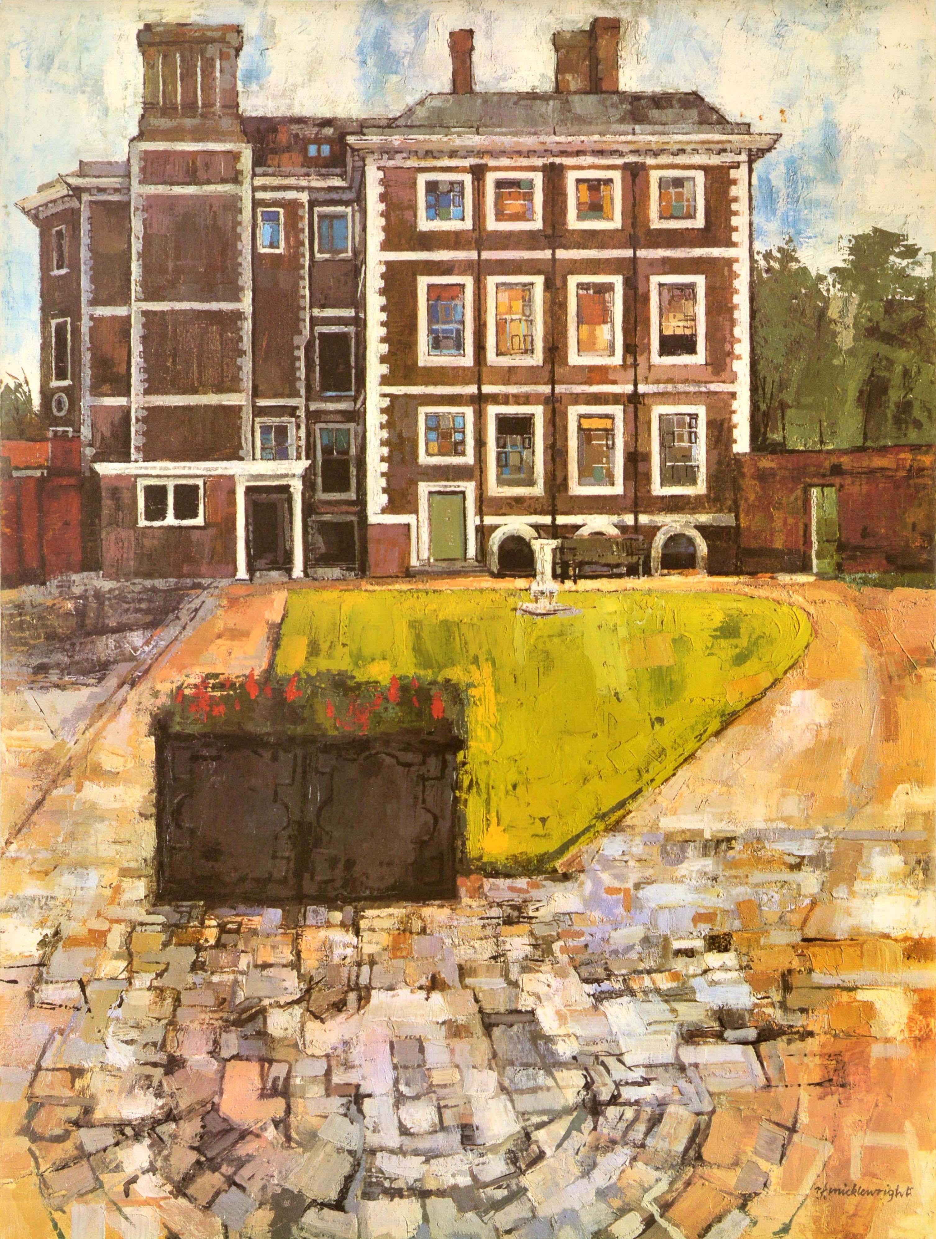 Affiche originale vintage des transports londoniens pour Ham House par l'artiste britannique Robert Flavell Micklewright (1923-2013) représentant la maison historique Stuart du 17ème siècle située au bord de la Tamise avec une pelouse manucurée et