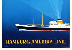 Original Vintage Travel Poster Hamburg America Liner Fast Safe Reliable Ship Art