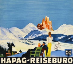 Original Vintage Travel Poster Hapag Reiseburo Winter Mountains Art Deco