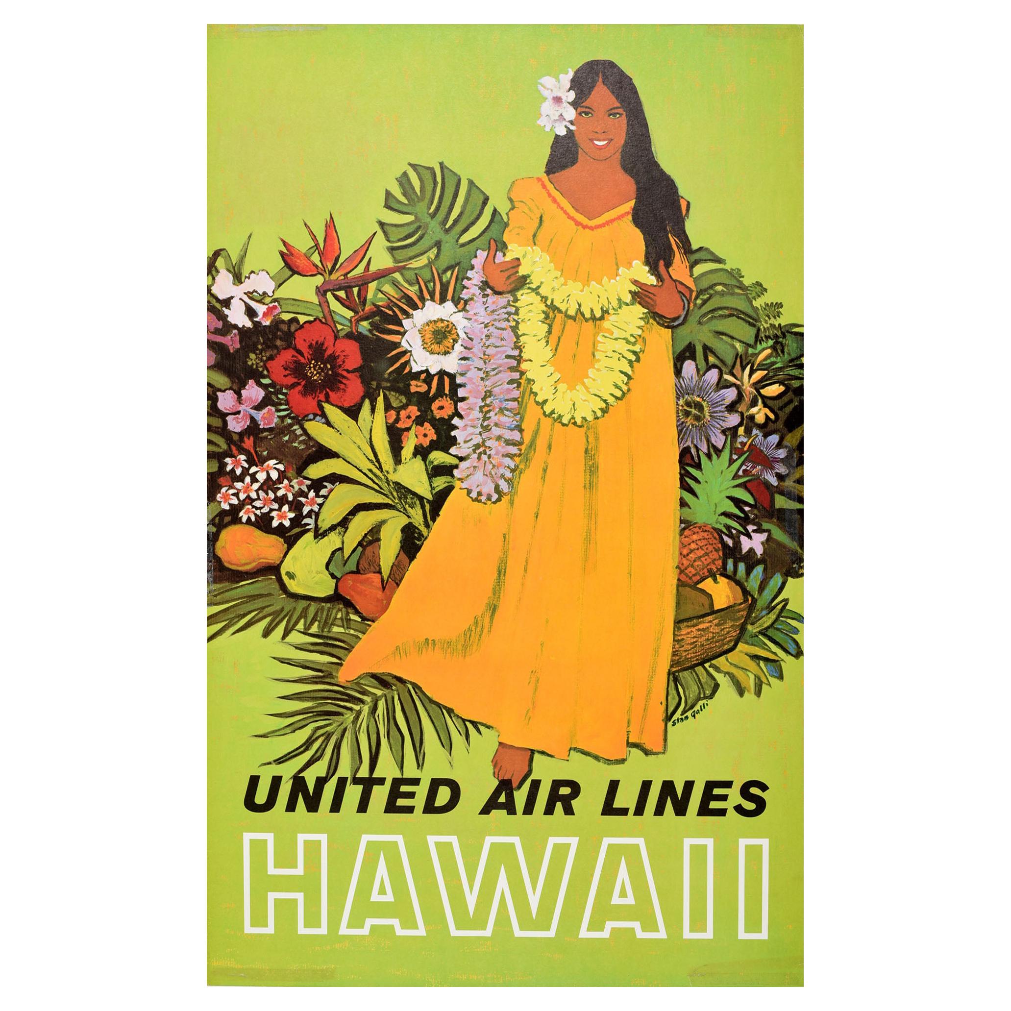 Hawaii Girl Bathing Wahine Vintage Airline Travel Art Poster Print 