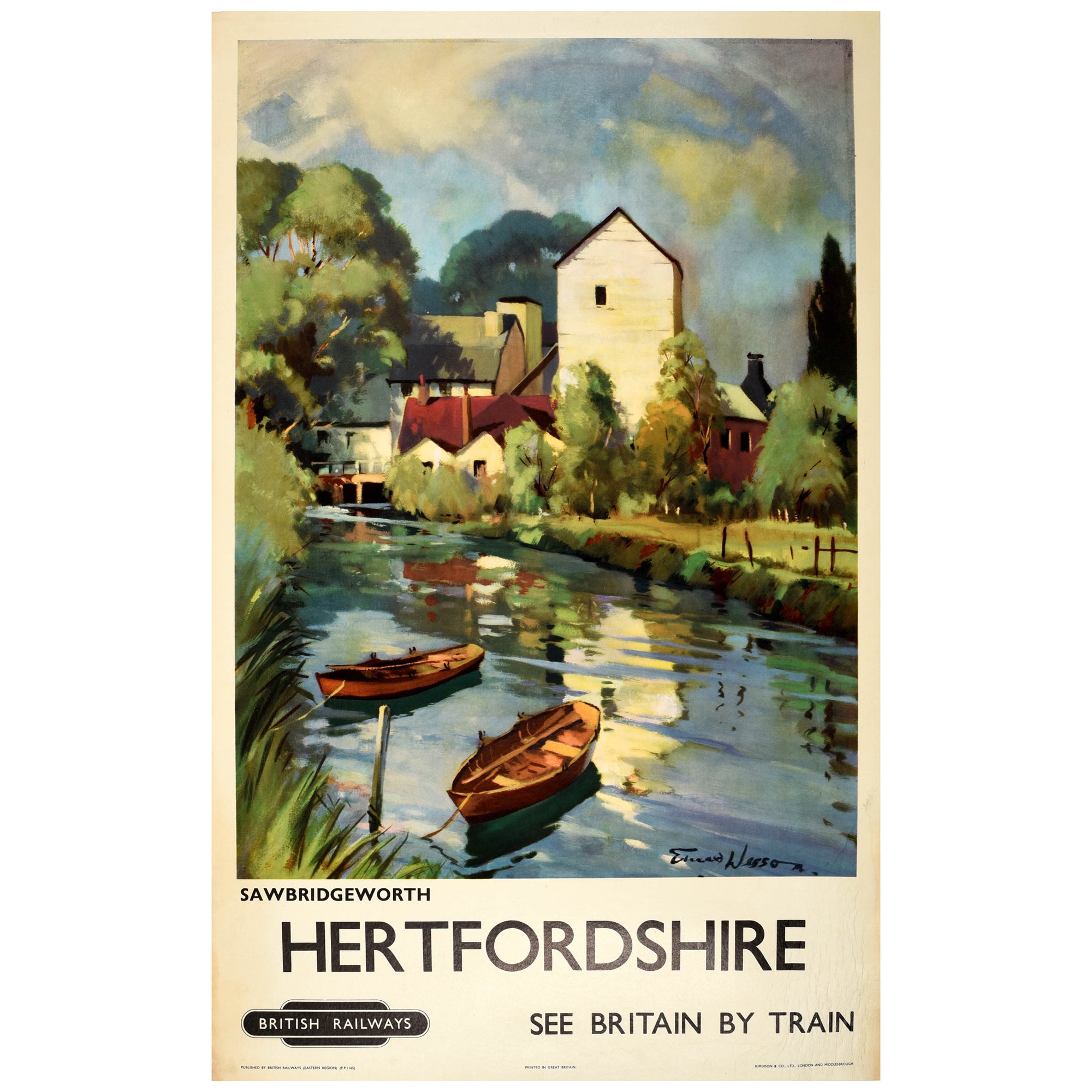 Affiche vintage originale de voyage Hertfordshire Sawbridgeworth British Railway UK