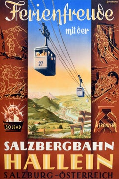 Original Vintage Travel Poster Holiday Joy Salzbergbahn Hallein Salzburg Austria