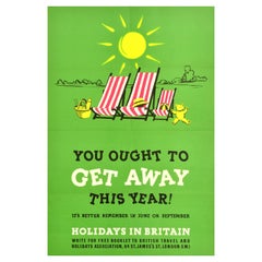 Original-Vintage-Reiseplakat Holidays In Britain, „ Holidays In Britain You Ought To Get Away“, Design