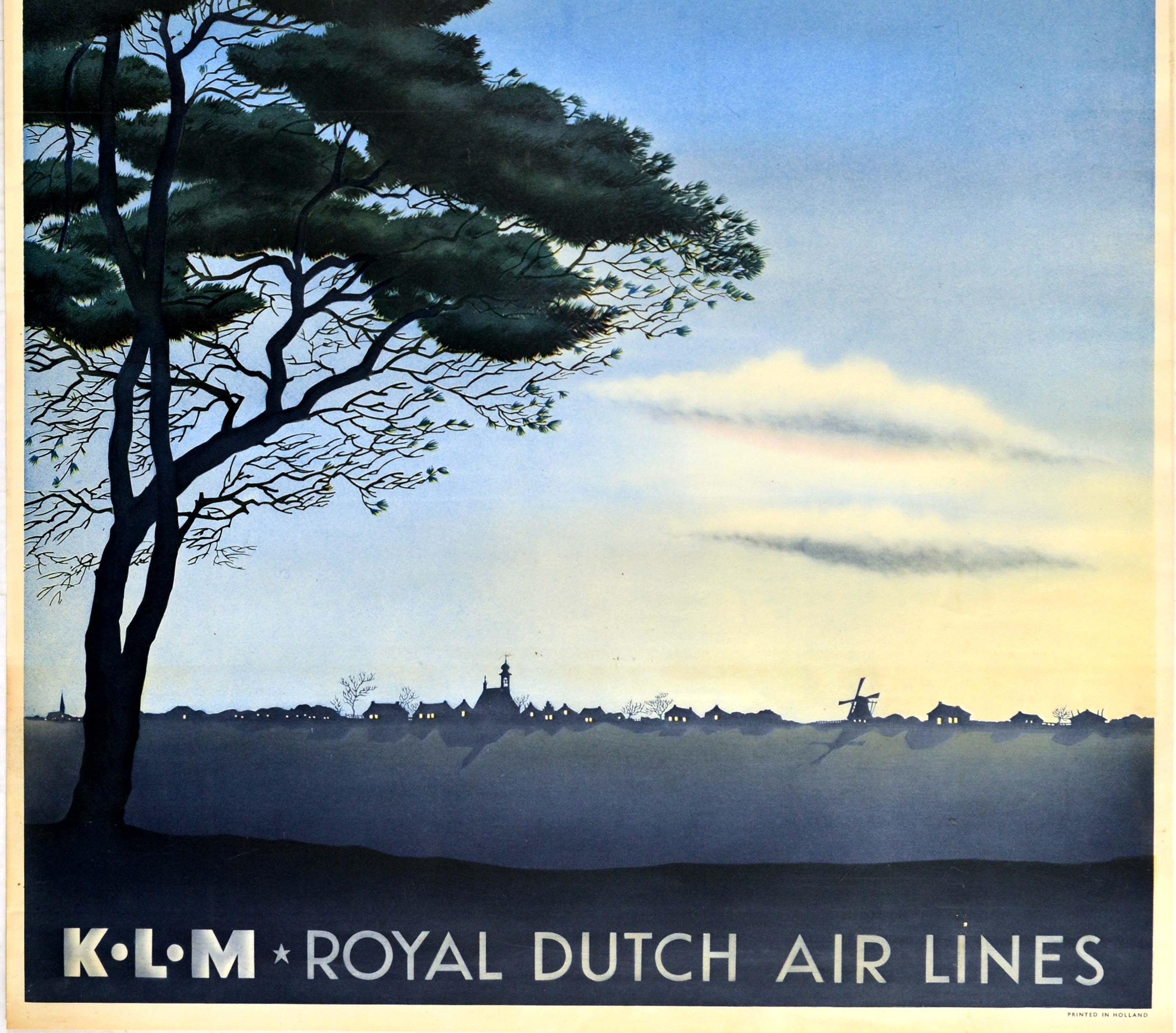 Original Vintage Travel Poster Homeward KLM Royal Dutch Air Lines Plane Windmill In Good Condition In London, GB