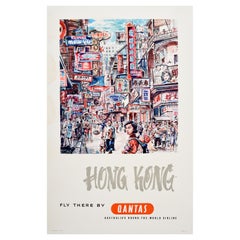 Original Vintage Travel Poster Hong Kong Qantas Harry Rogers Australian Airline