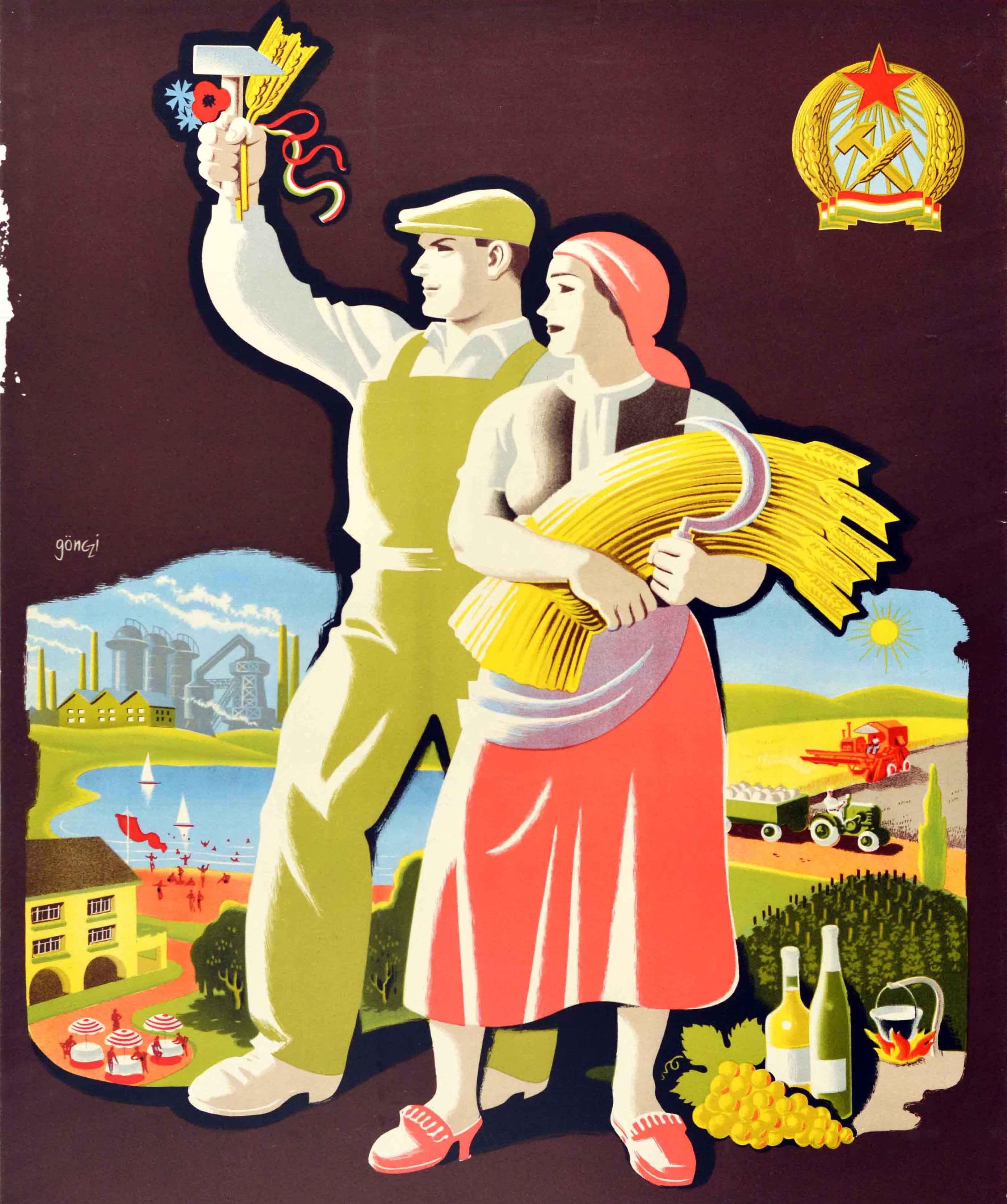 Mid-20th Century Original Vintage Travel Poster Hongrie Hungary Wine Industry Agriculture Tourism