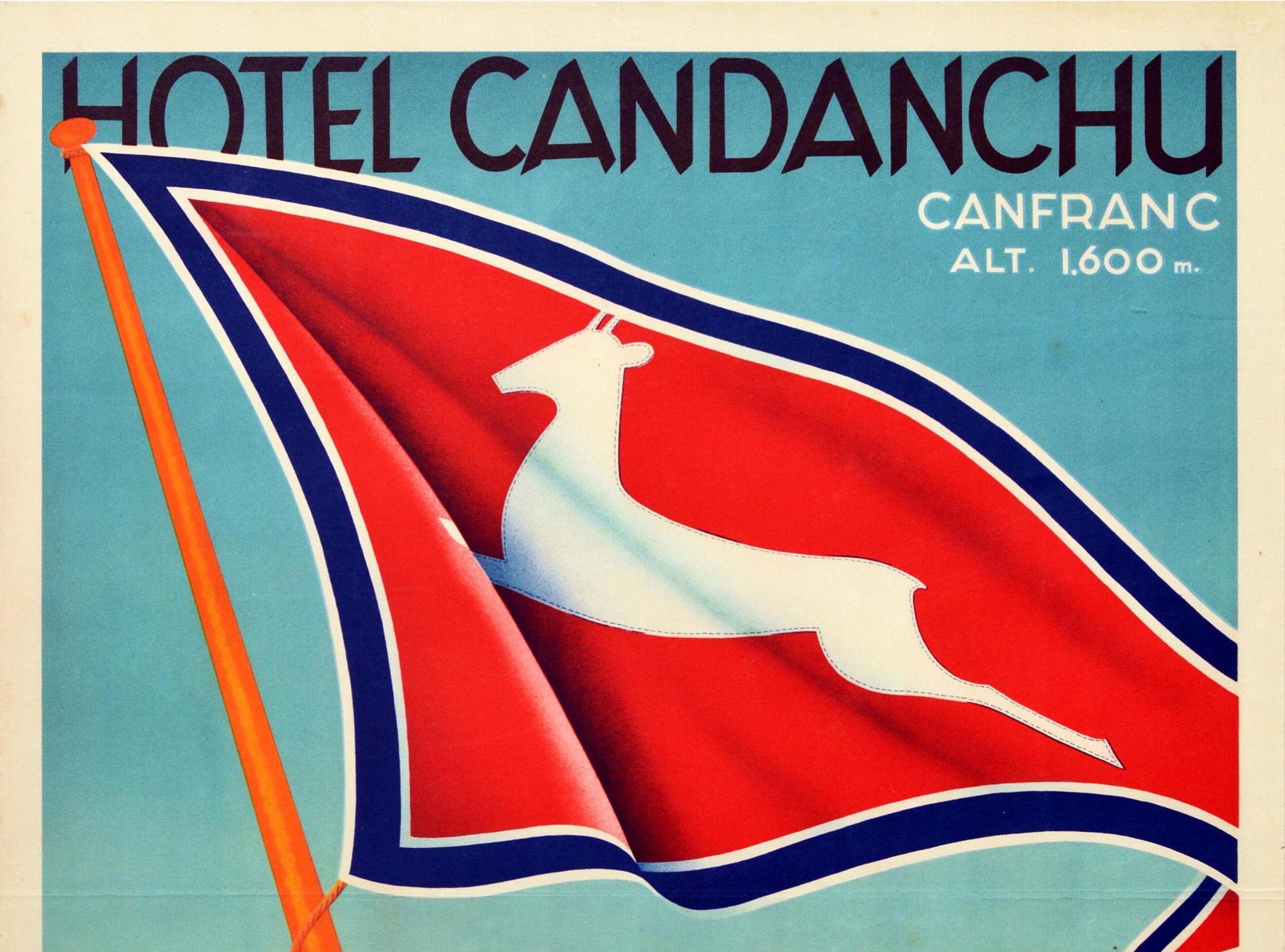 Espagnol Affiche rétro originale de voyage, Hotel Candanchu, Canfranc, Verano, Montagnes d'été en vente