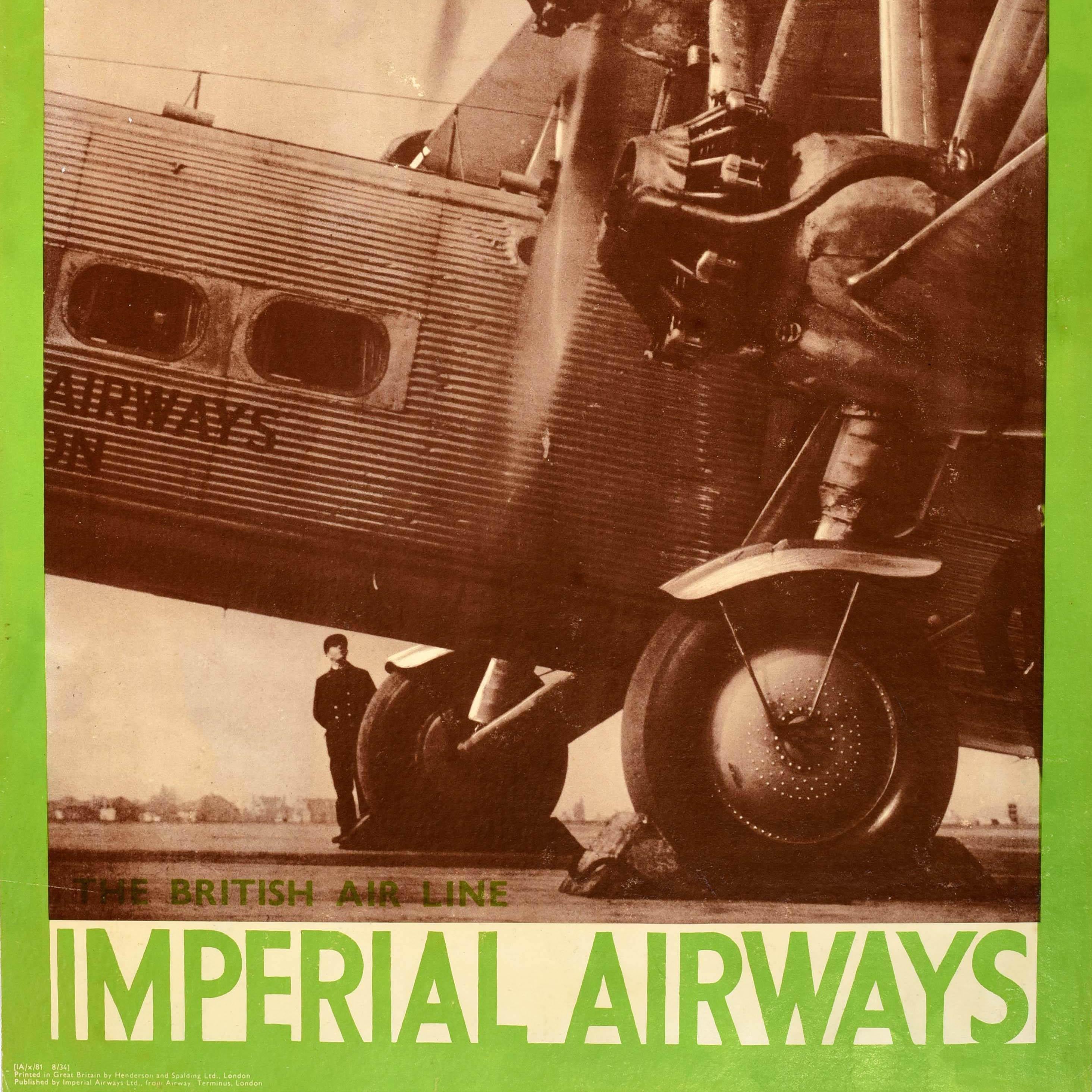 Mid-20th Century Original Vintage Travel Poster Imperial Airways British Airline Heracles Plane For Sale