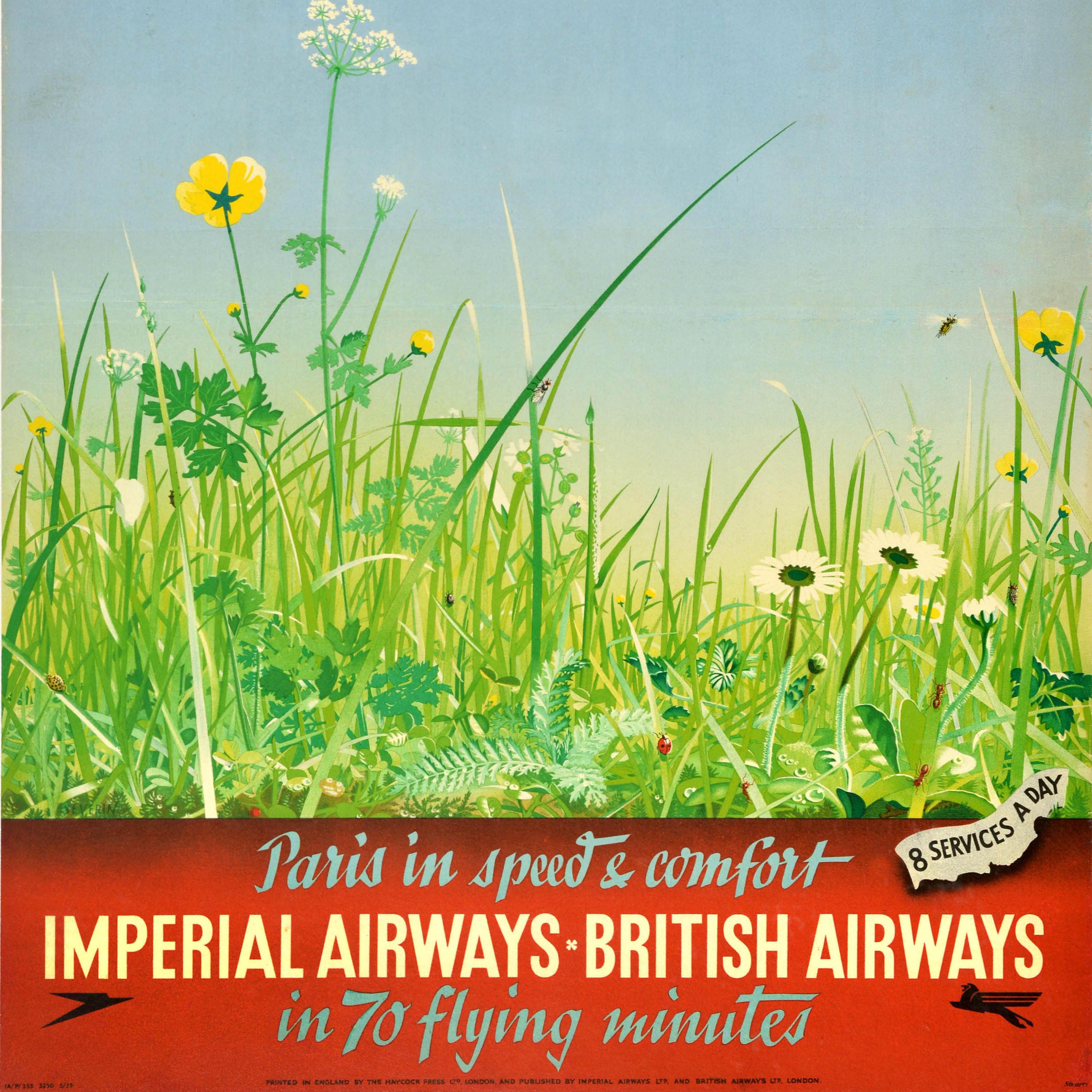 Póster de viaje original de época Imperial Airways British Airways Londres París en Bueno estado para la venta en London, GB