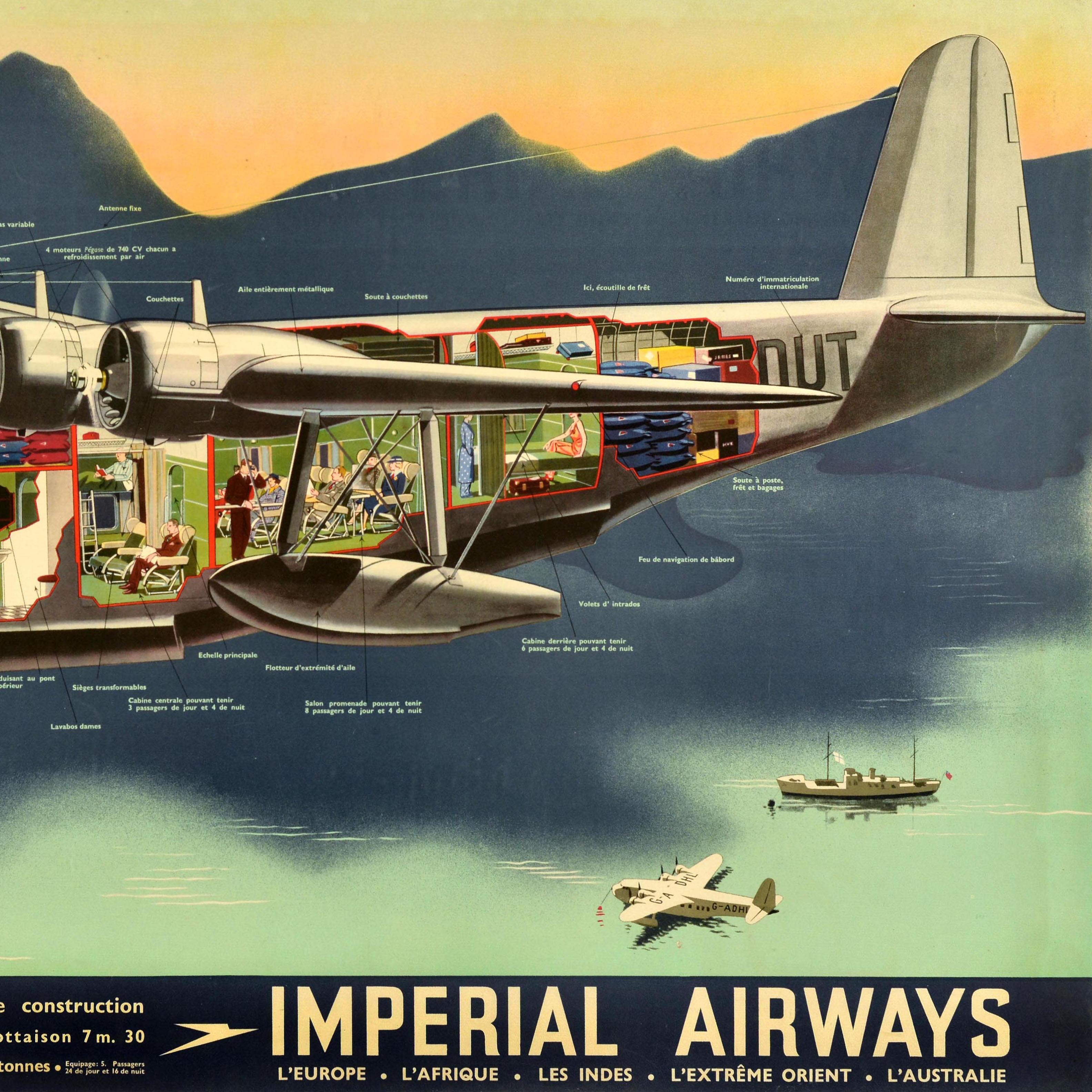 Original Vintage Travel Poster Imperial Airways Hydravion Empire Flying Boat In Good Condition For Sale In London, GB