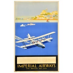 Original Vintage Travel Poster Imperial Airways Istanbul Bosphorus Straits Art