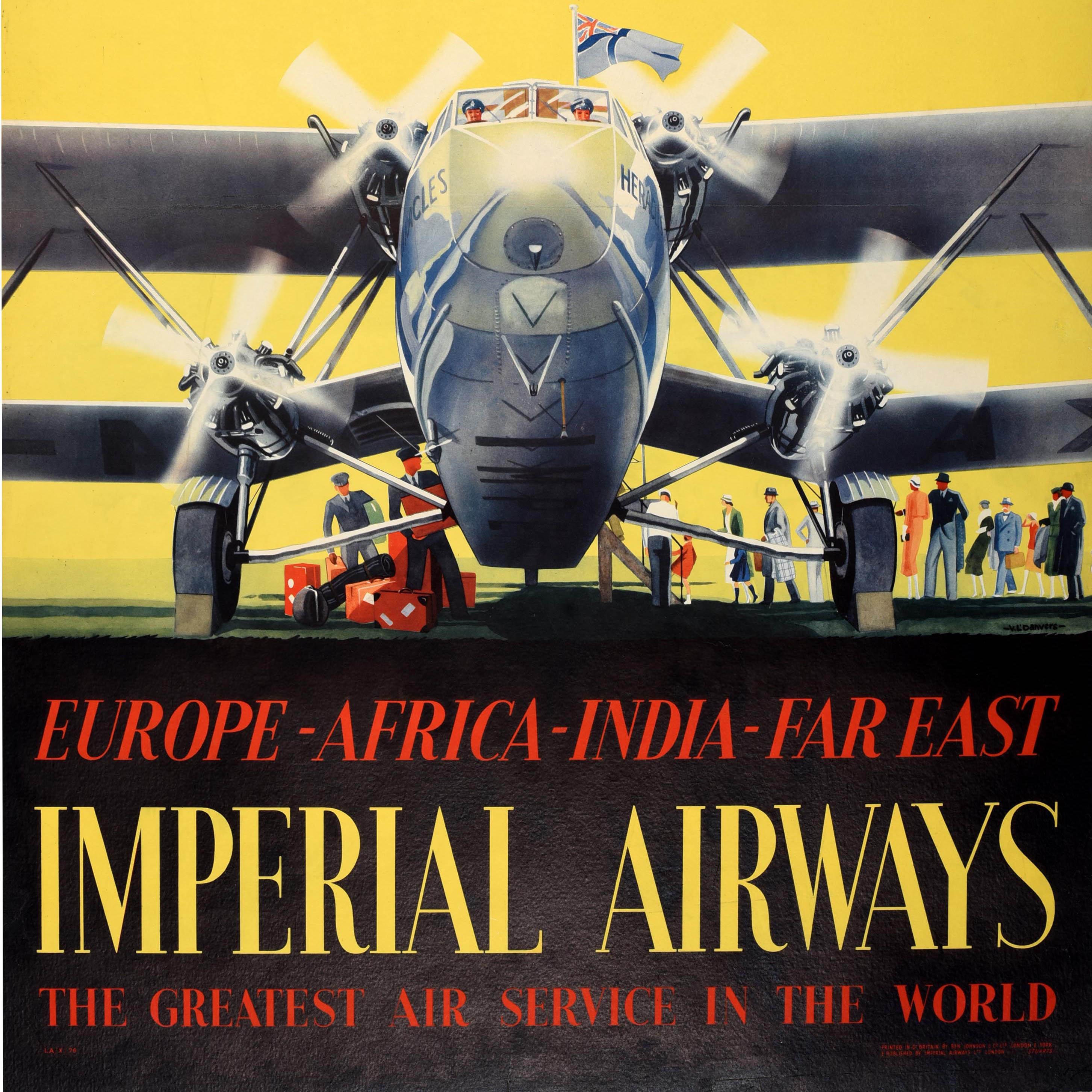 Original Vintage Travel Poster Imperial Airways Travel Luxuriously Heracles In Good Condition For Sale In London, GB
