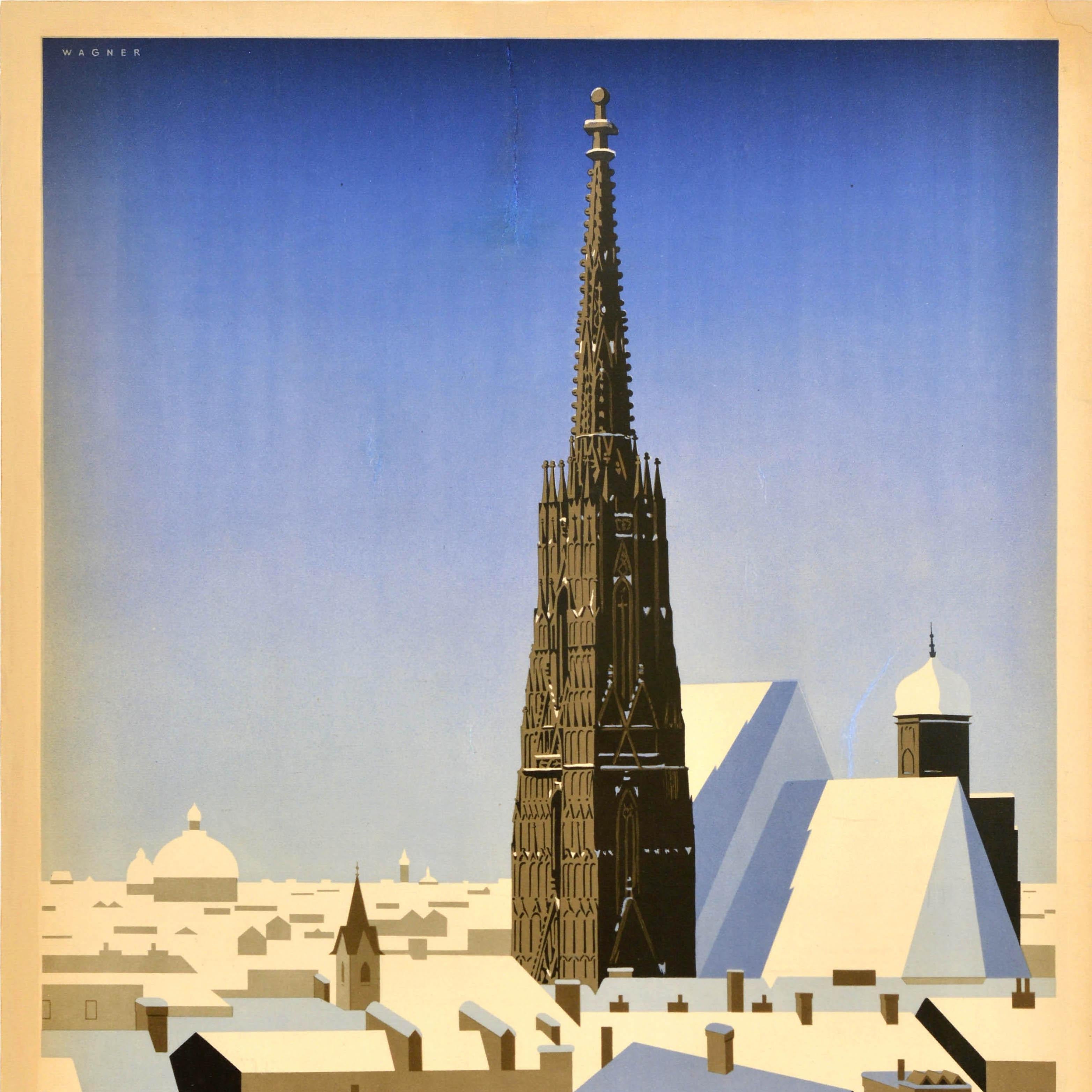 Original Vintage Reiseplakat Im Winter nach Wien Österreich Alexander Wagner (Österreichisch) im Angebot