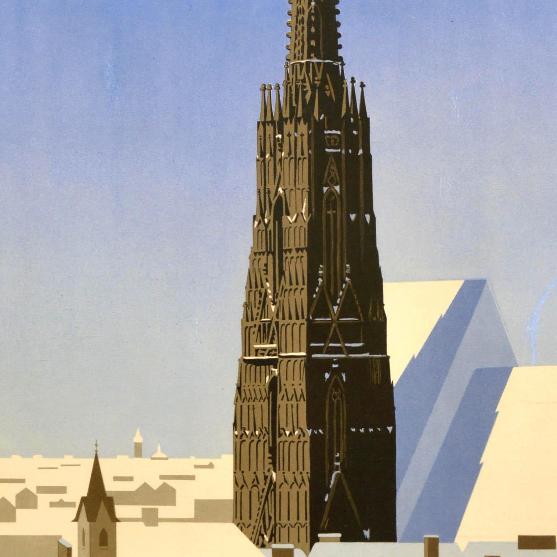 Original Vintage Reiseplakat Im Winter nach Wien Österreich Alexander Wagner (Mitte des 20. Jahrhunderts) im Angebot