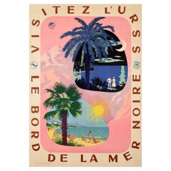 Original Vintage Travel Poster Intourist Black Sea Beach Mountain Visitez L'USSR