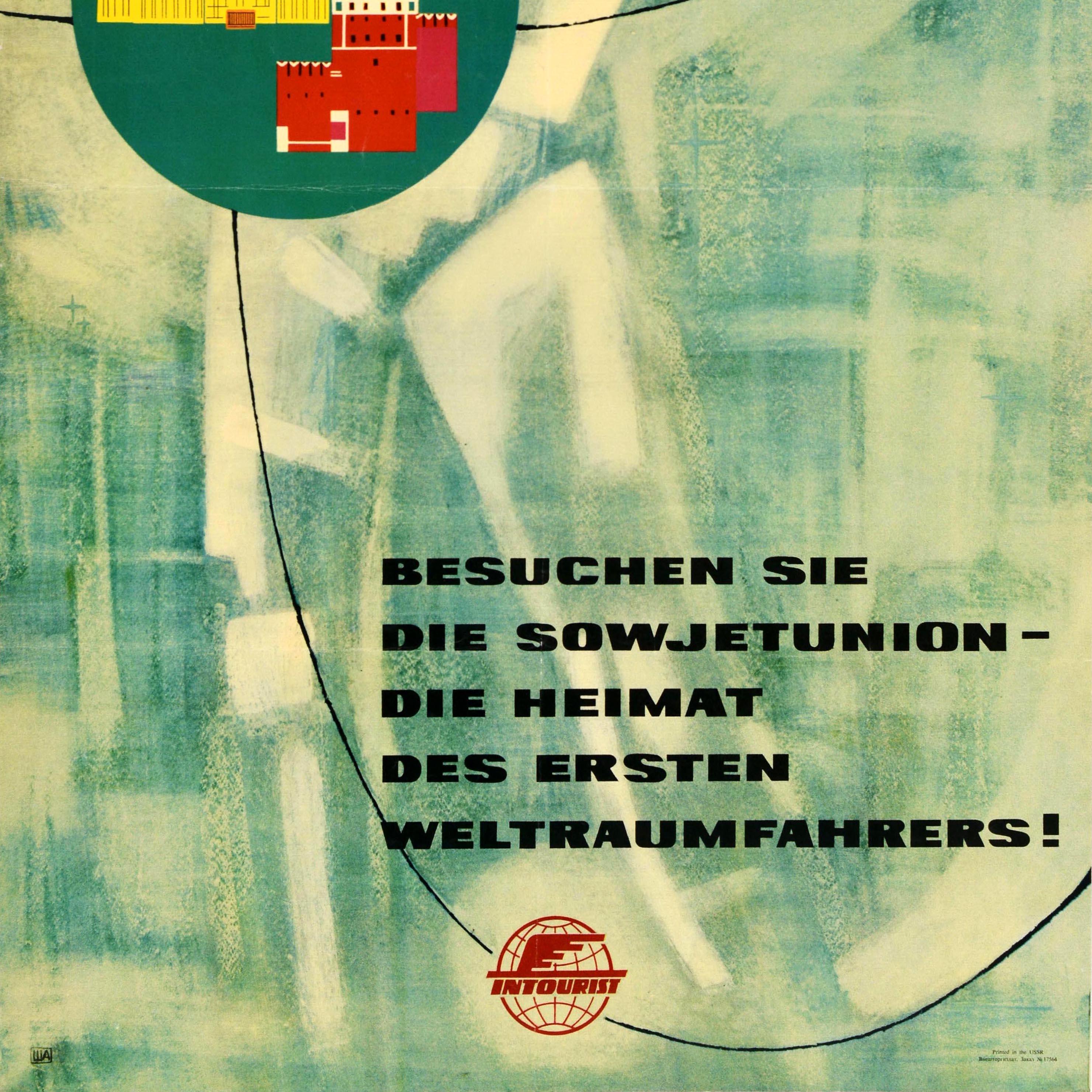 Affiche rétro originale de voyage, Union soviétique, Spaceman, URSS, Kremlin Bon état - En vente à London, GB