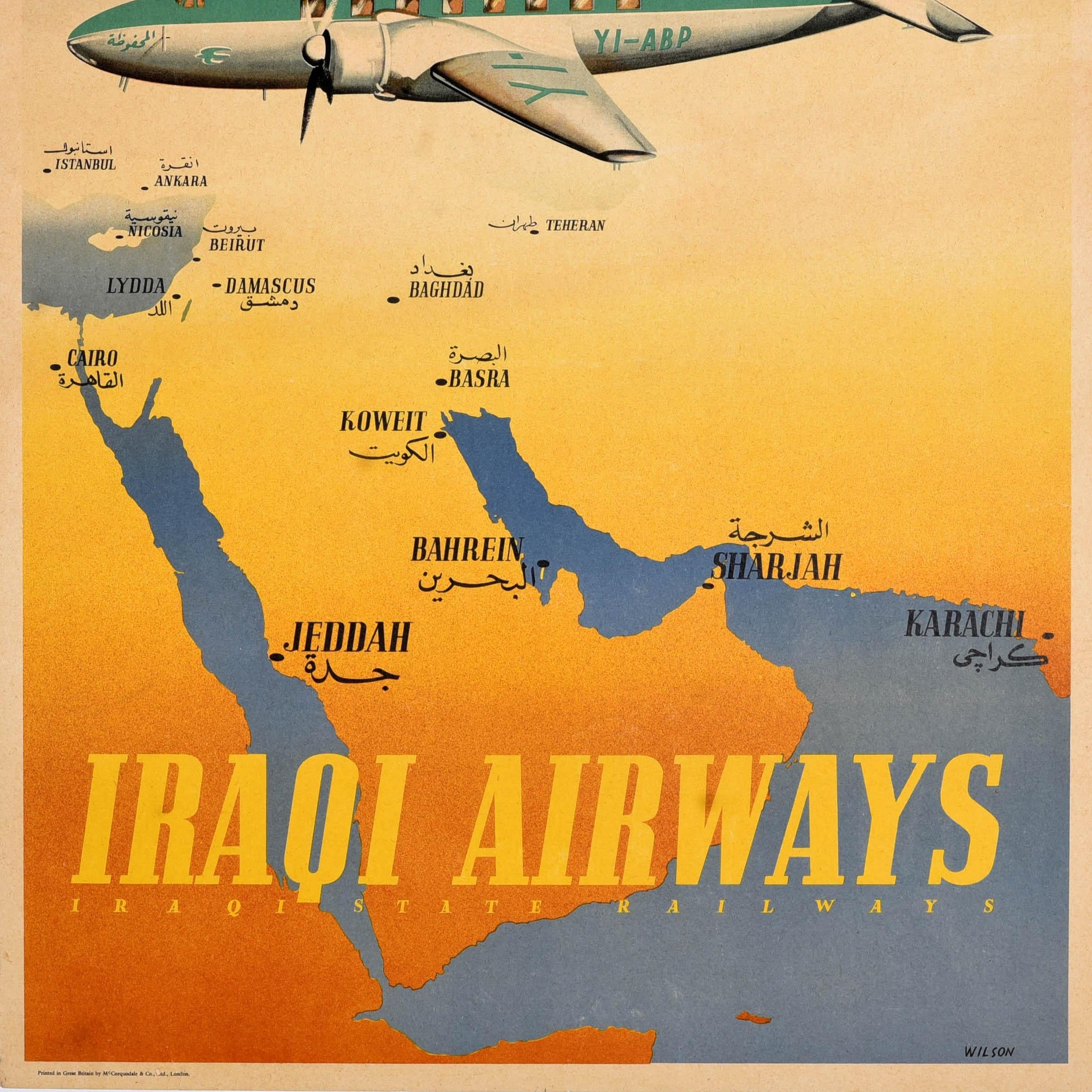 Poster di viaggio originale d'epoca Iraqi Airways State Railways Medio Oriente Iraq In condizioni buone in vendita a London, GB