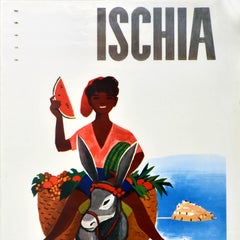 Affiche de voyage vintage originale : Ischia, mer Tyrrhénienne, Naples, Italie, Mario Puppo