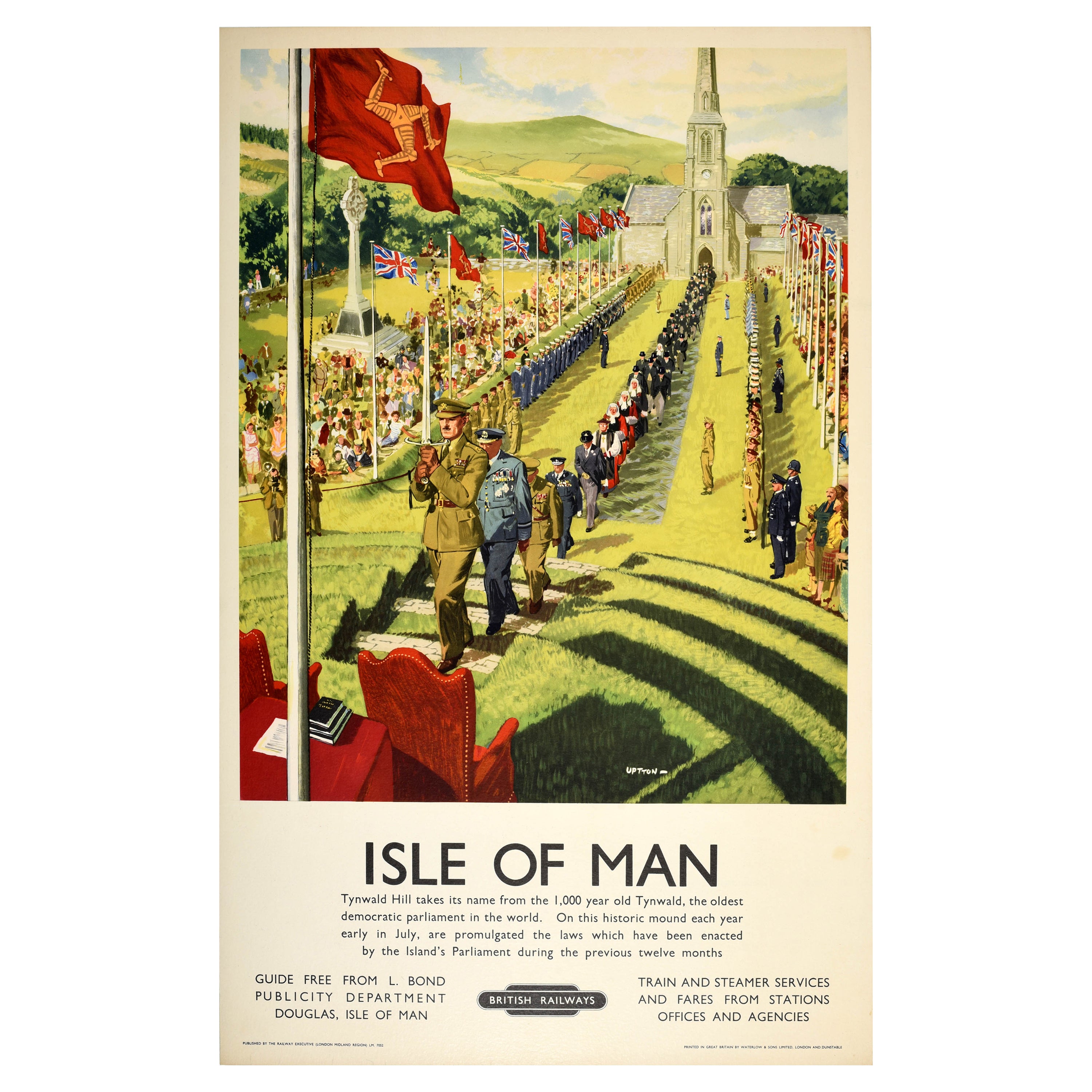 Poster di viaggio originale d'epoca Isola di Man British Railways Clive Uptton Tynwald