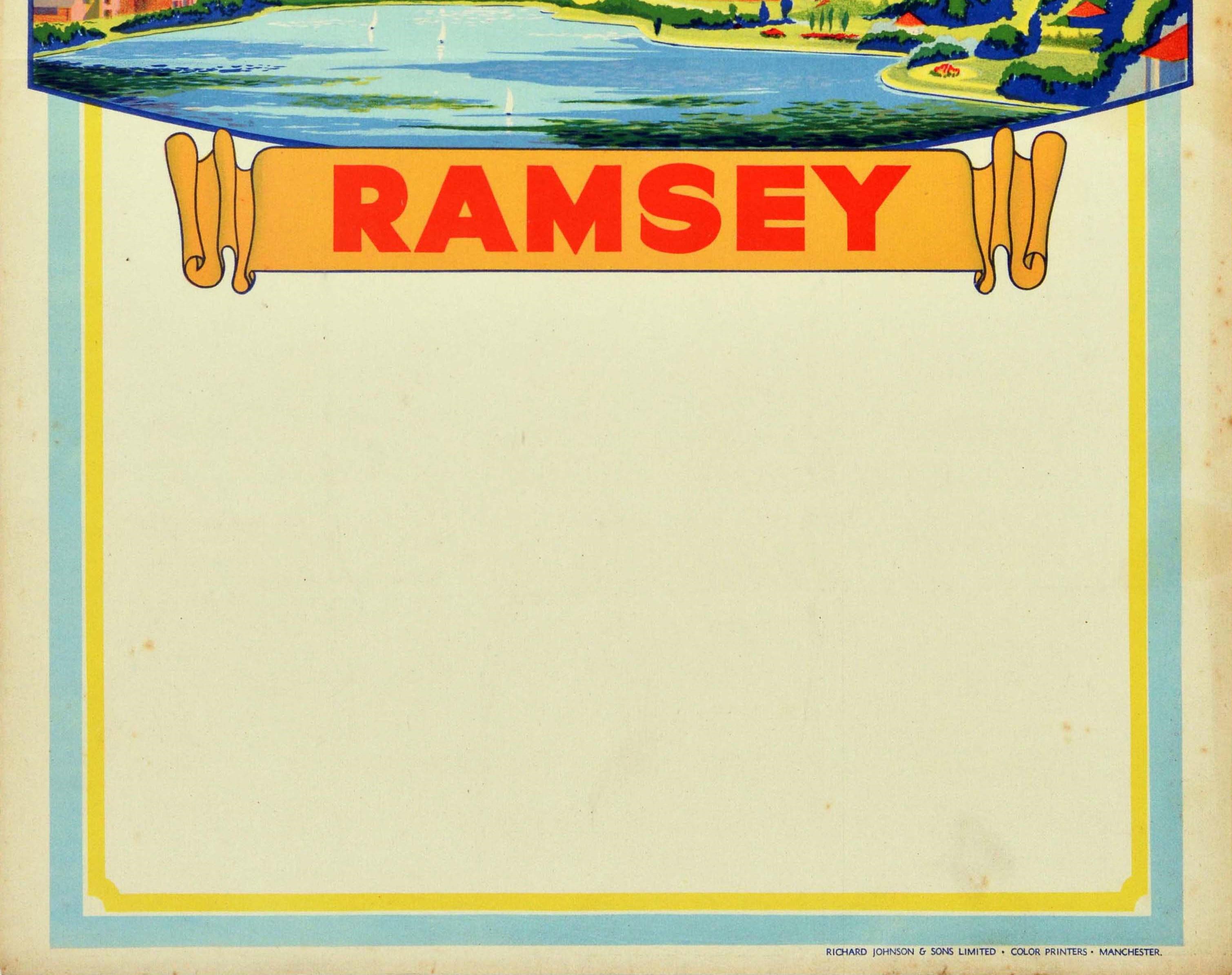 British Original Vintage Travel Poster Isle Of Man Railway Road Services Ramsey Sailing