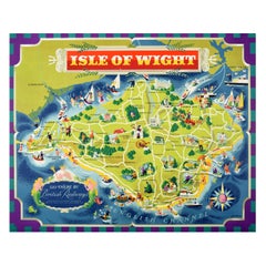Poster di viaggio originale d'epoca Isle of Wight mappa pittorica British Railways Arte