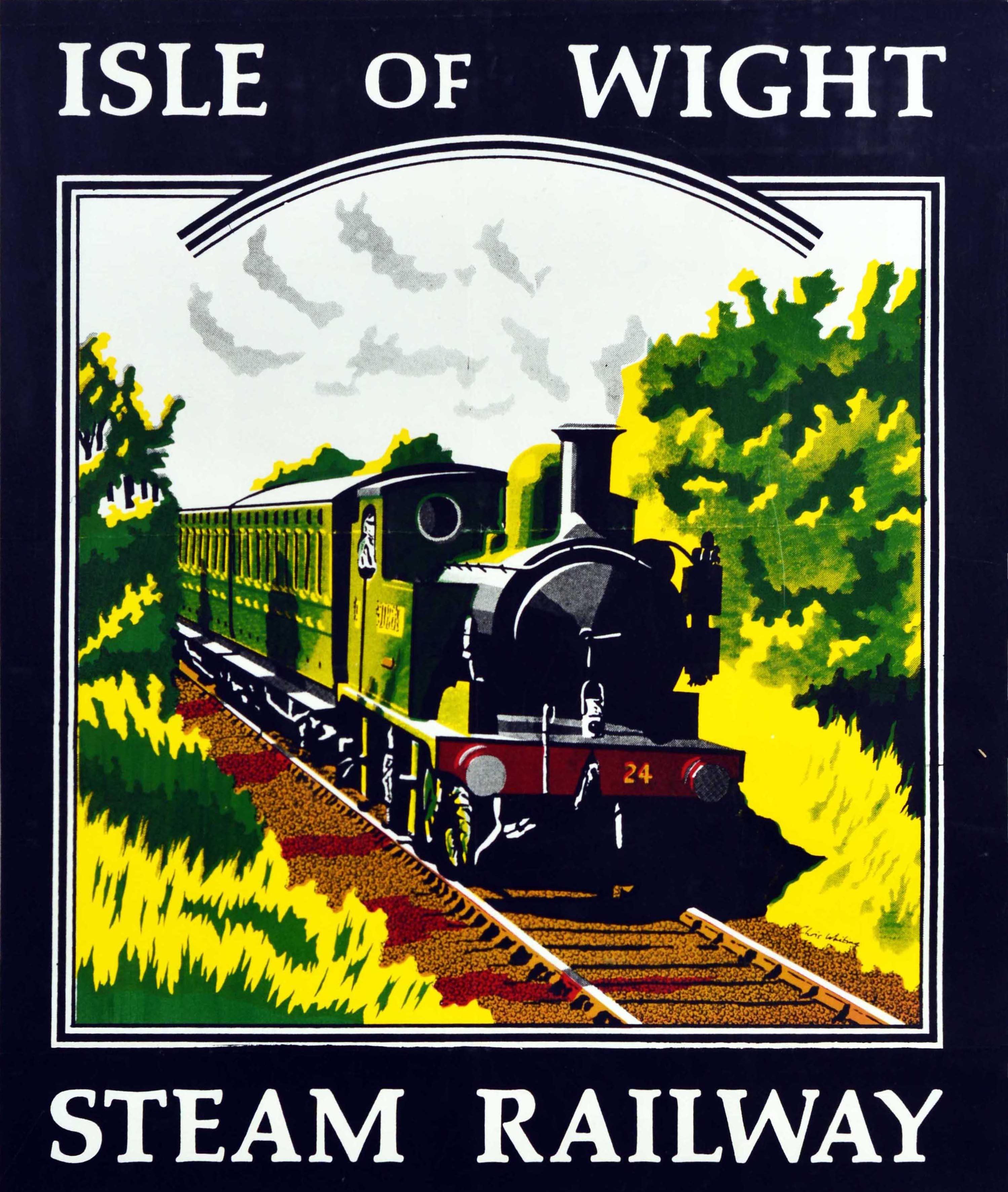 British Original Vintage Travel Poster Isle Of Wight Steam Railway Train Summer Holidays For Sale